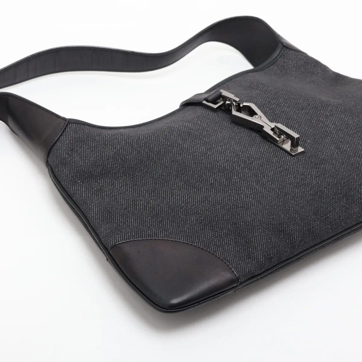 Jackie 28628 Denim x Leather Shoulder Bag, Gray x Black — view 4
