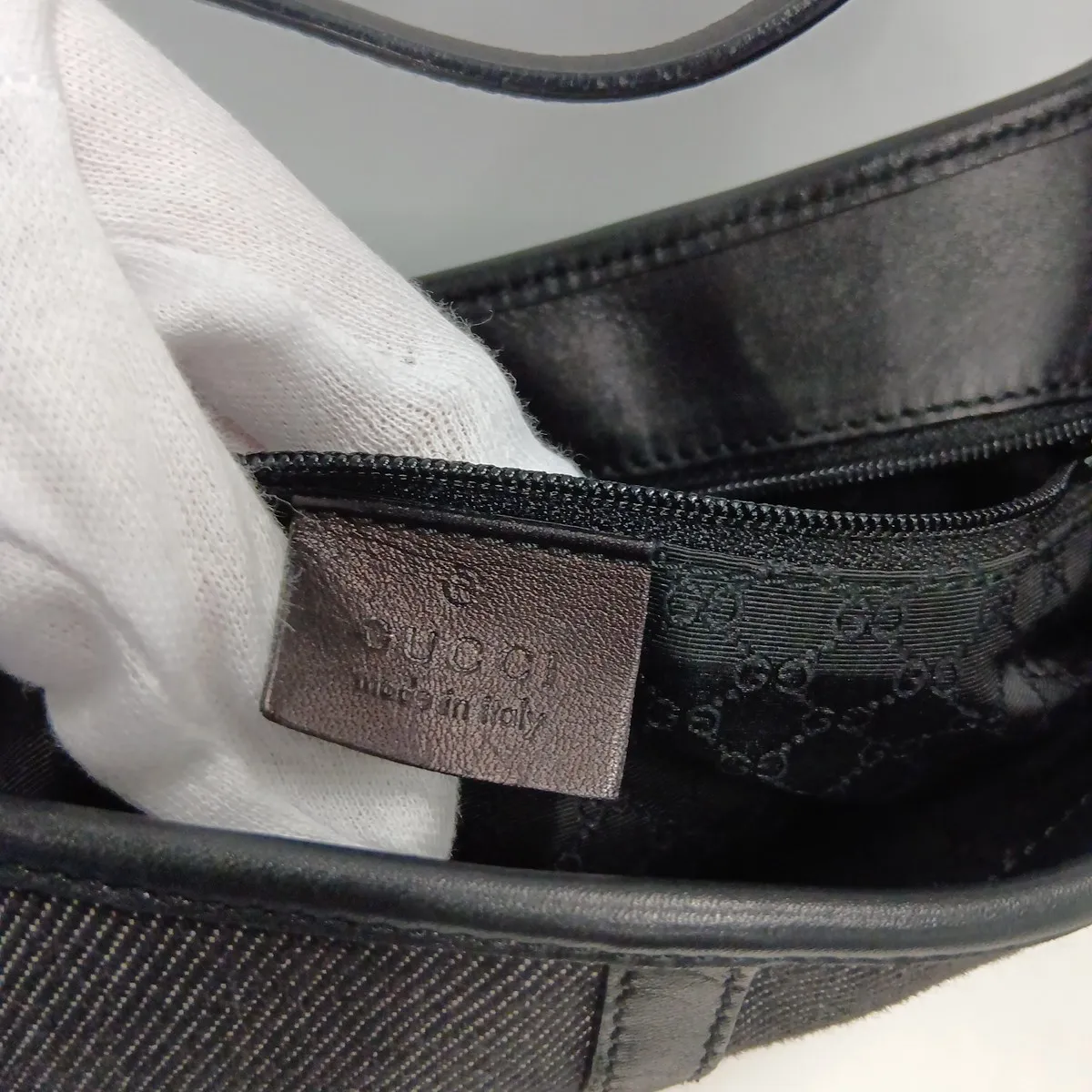 Jackie 28628 Denim x Leather Shoulder Bag, Gray x Black — view 10
