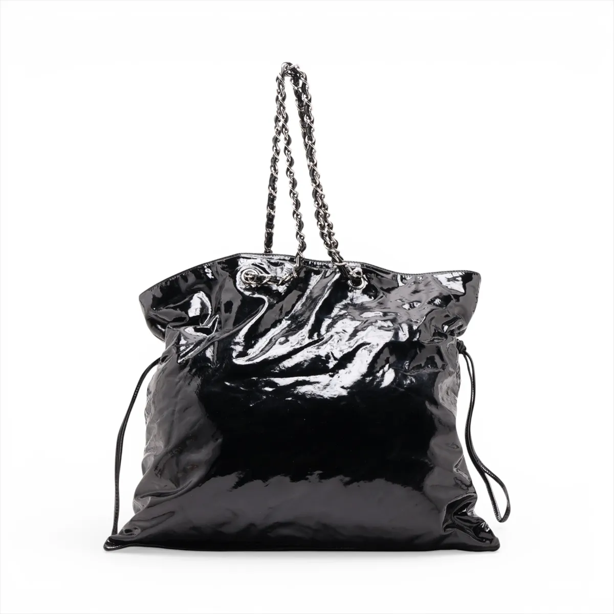 Coco Mark Patent Leather Chain Tote Bag, Black, Silver Hardware, 12557508, Serial Number 12 — view 2