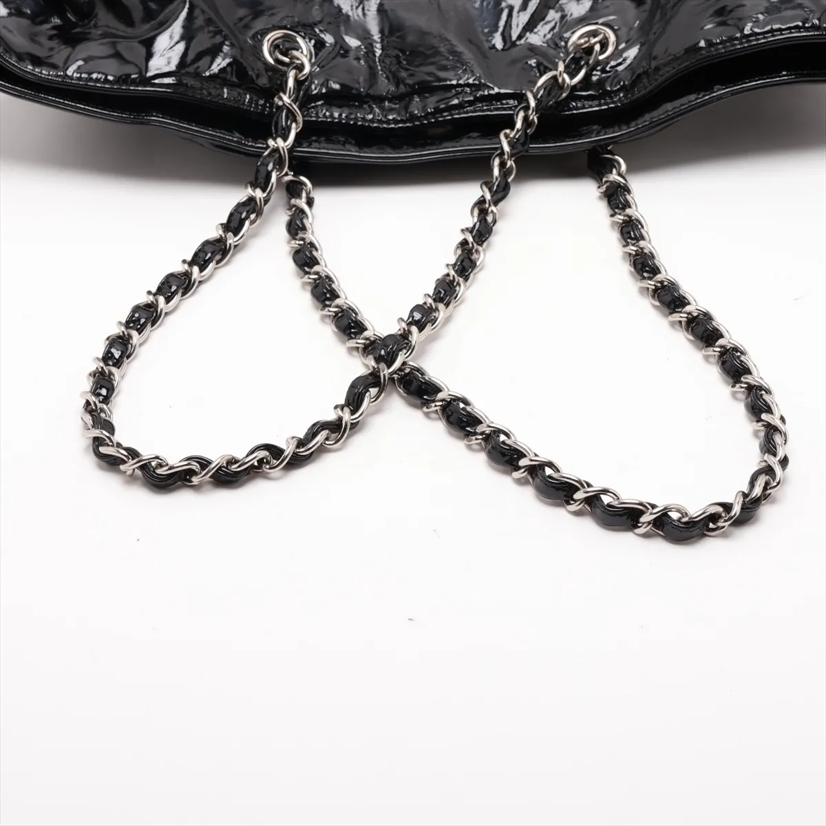 Coco Mark Patent Leather Chain Tote Bag, Black, Silver Hardware, 12557508, Serial Number 12 — view 5