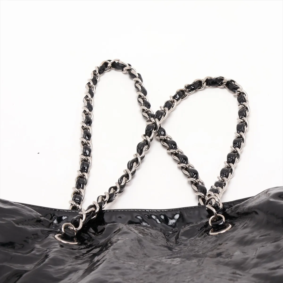 Coco Mark Patent Leather Chain Tote Bag, Black, Silver Hardware, 12557508, Serial Number 12 — view 6