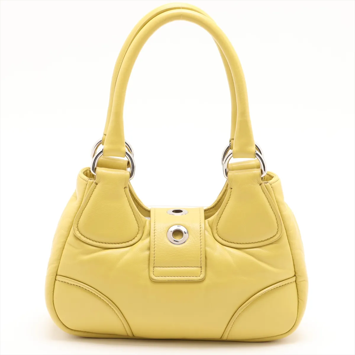 Nappa Soft Moon Leather 2-Way Handbag, Yellow, 1BA381 — view 2