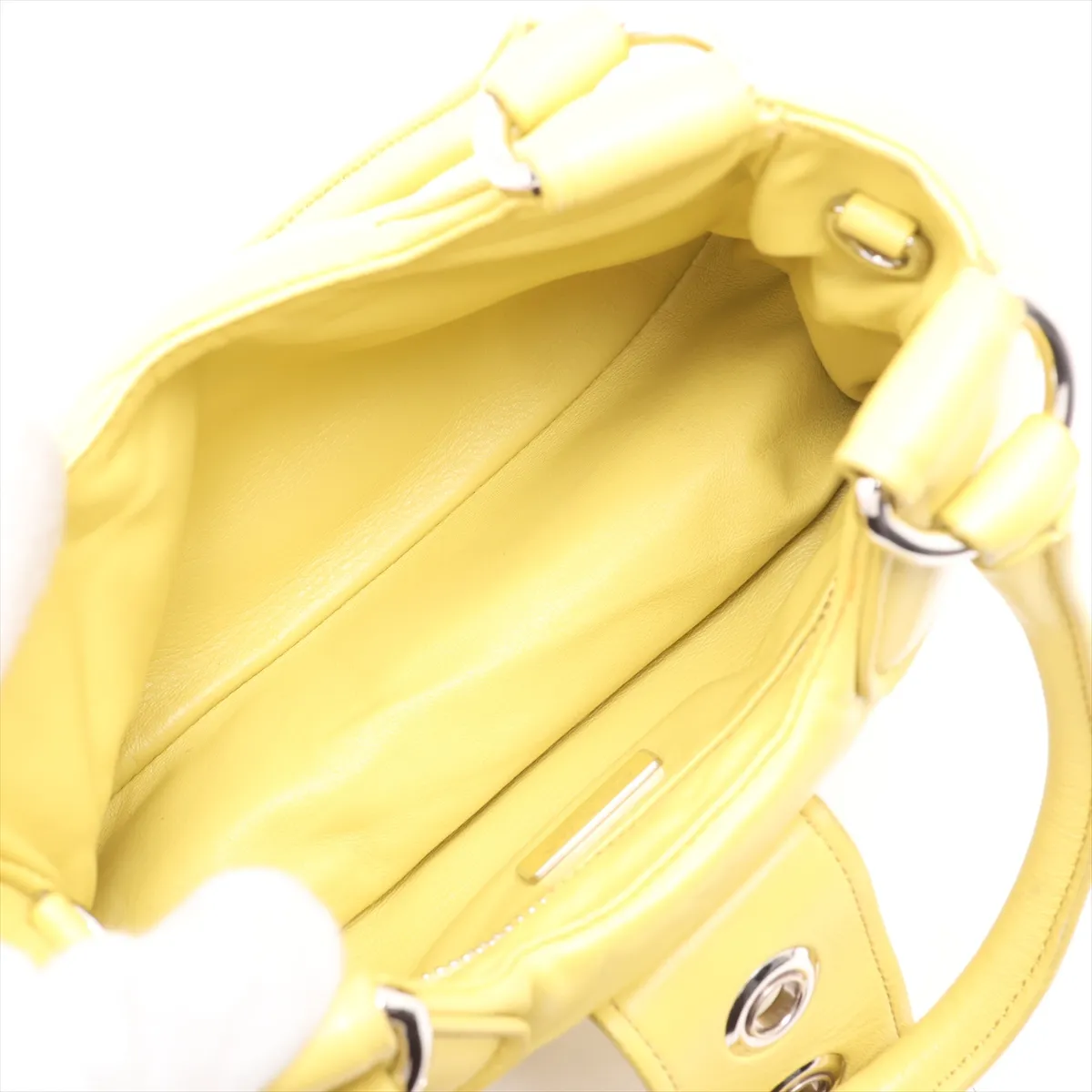 Nappa Soft Moon Leather 2-Way Handbag, Yellow, 1BA381 — view 8