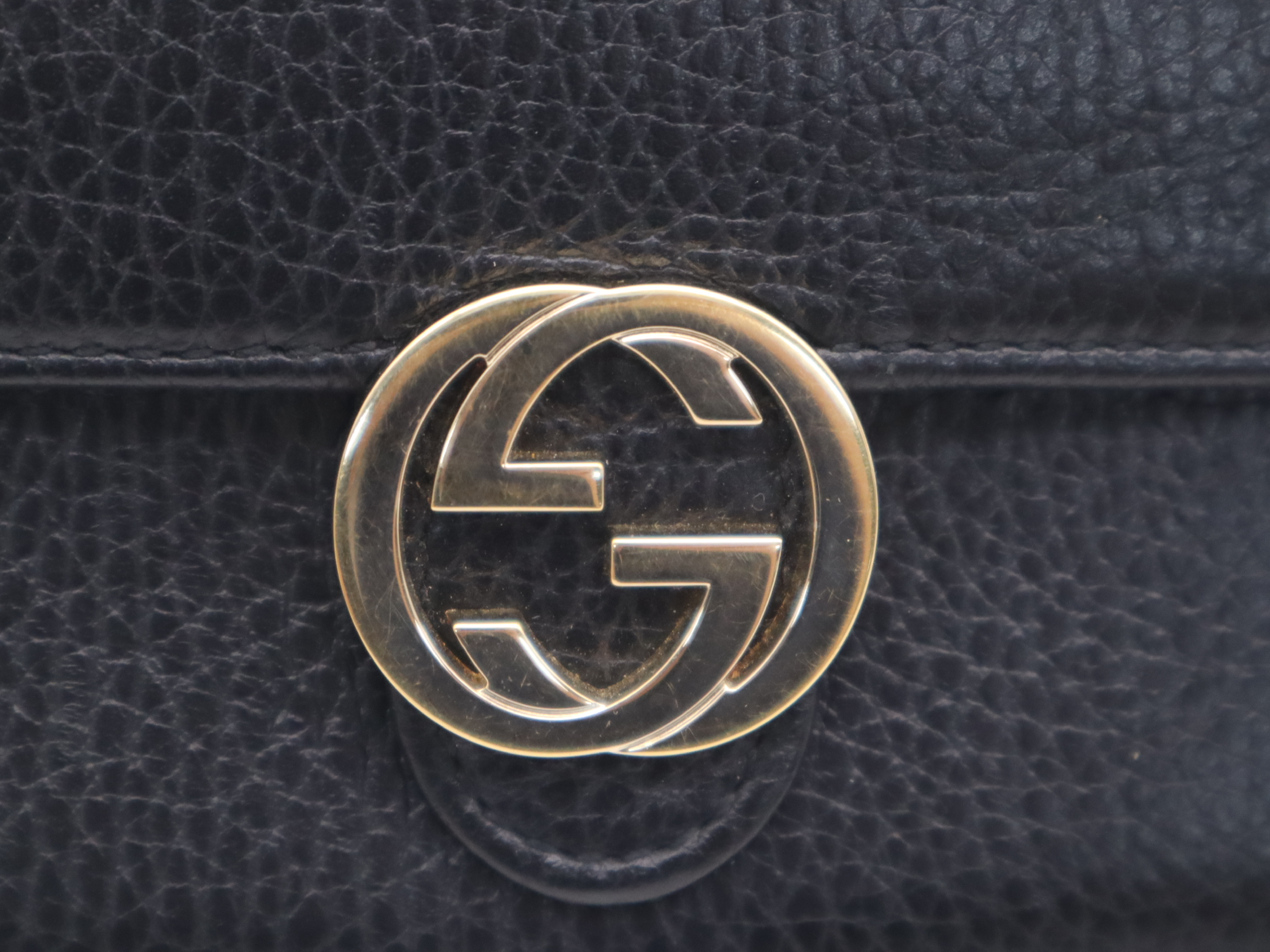 615524 Leather Interlocking G Continental Wallet, Black with Gold Hardware, Box Included. — view 7