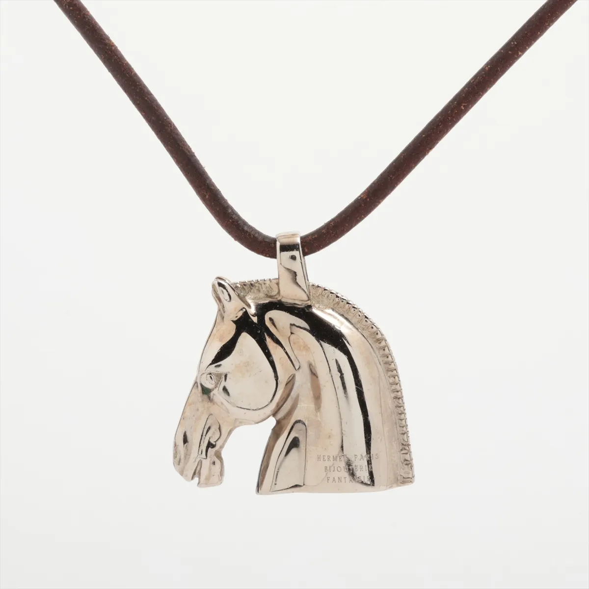 Cheval Horse Necklace Metal x Leather Silver x Brown — view 2