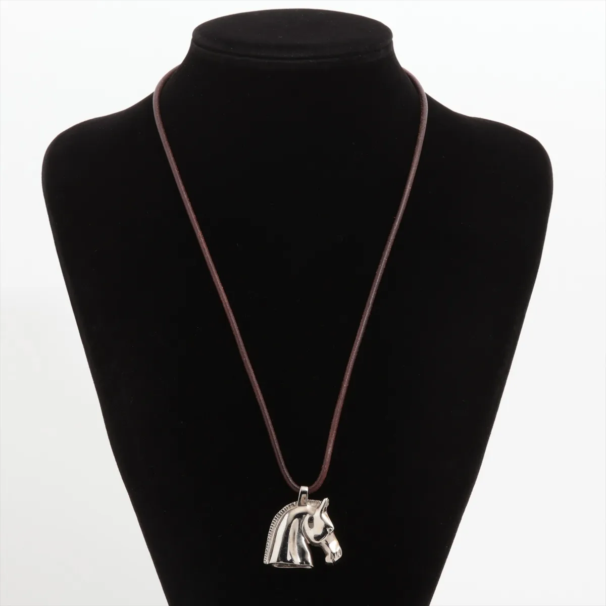 Cheval Horse Necklace Metal x Leather Silver x Brown — view 5