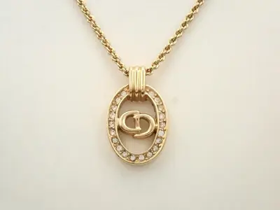 CD logo, rhinestone, precious metal necklace, pendant