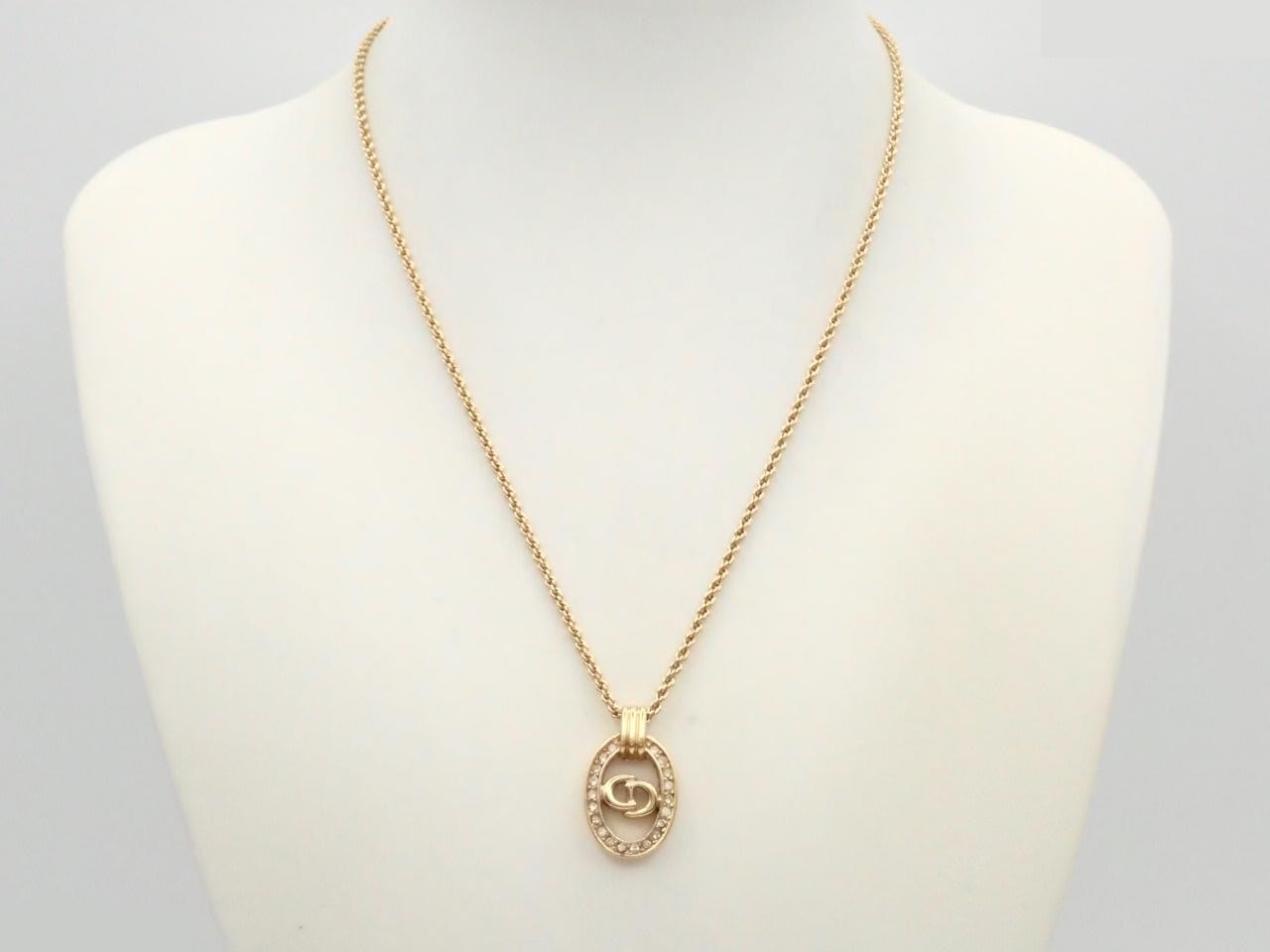CD logo, rhinestone, precious metal necklace, pendant — view 3