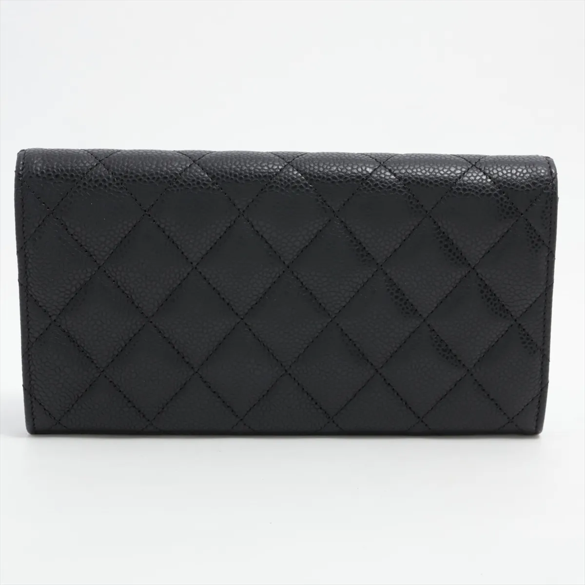 Matelassé Caviar Skin Long Wallet, Black with Silver Hardware, 21076324. There is some thread tension inside the card slots. — view 2