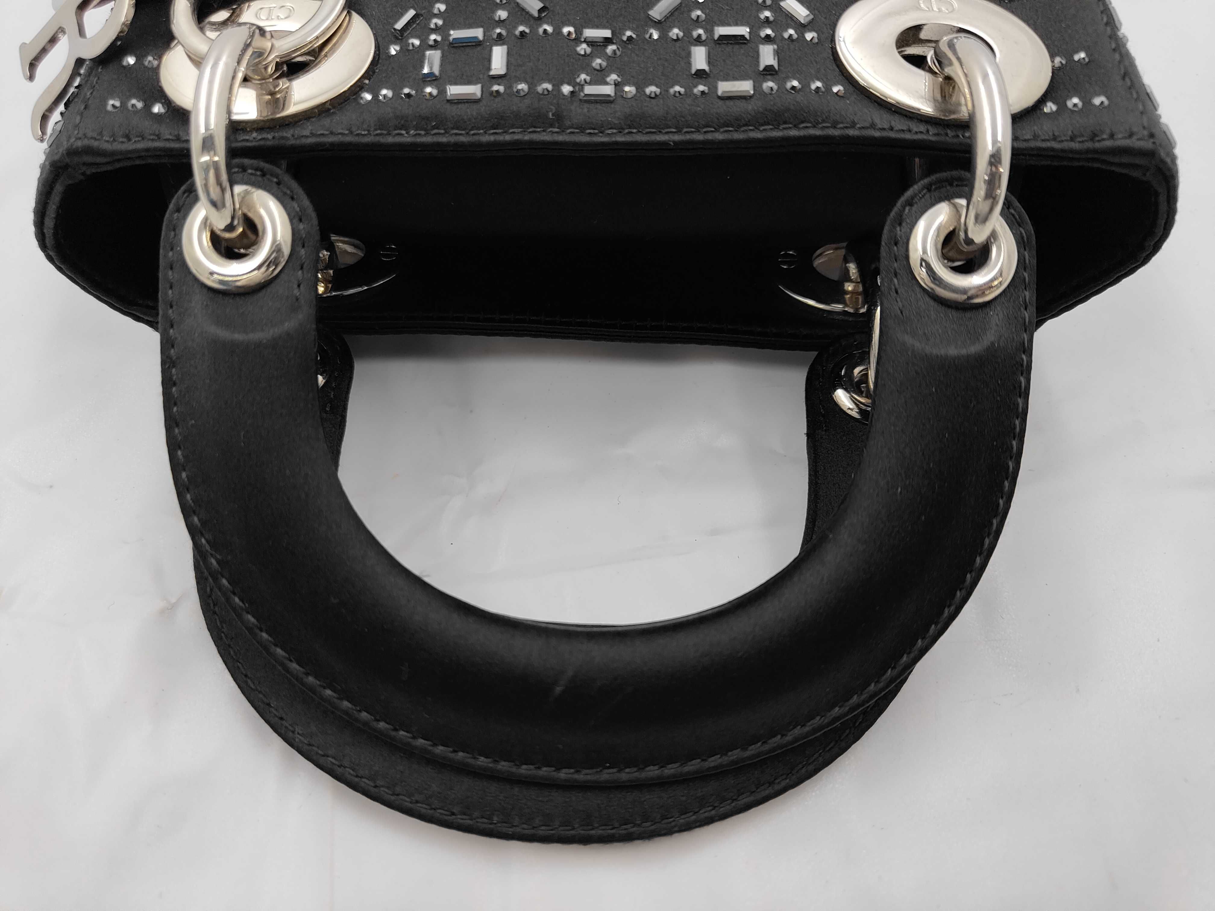 Lady Dior Satin Black & Silver Handbag — view 3