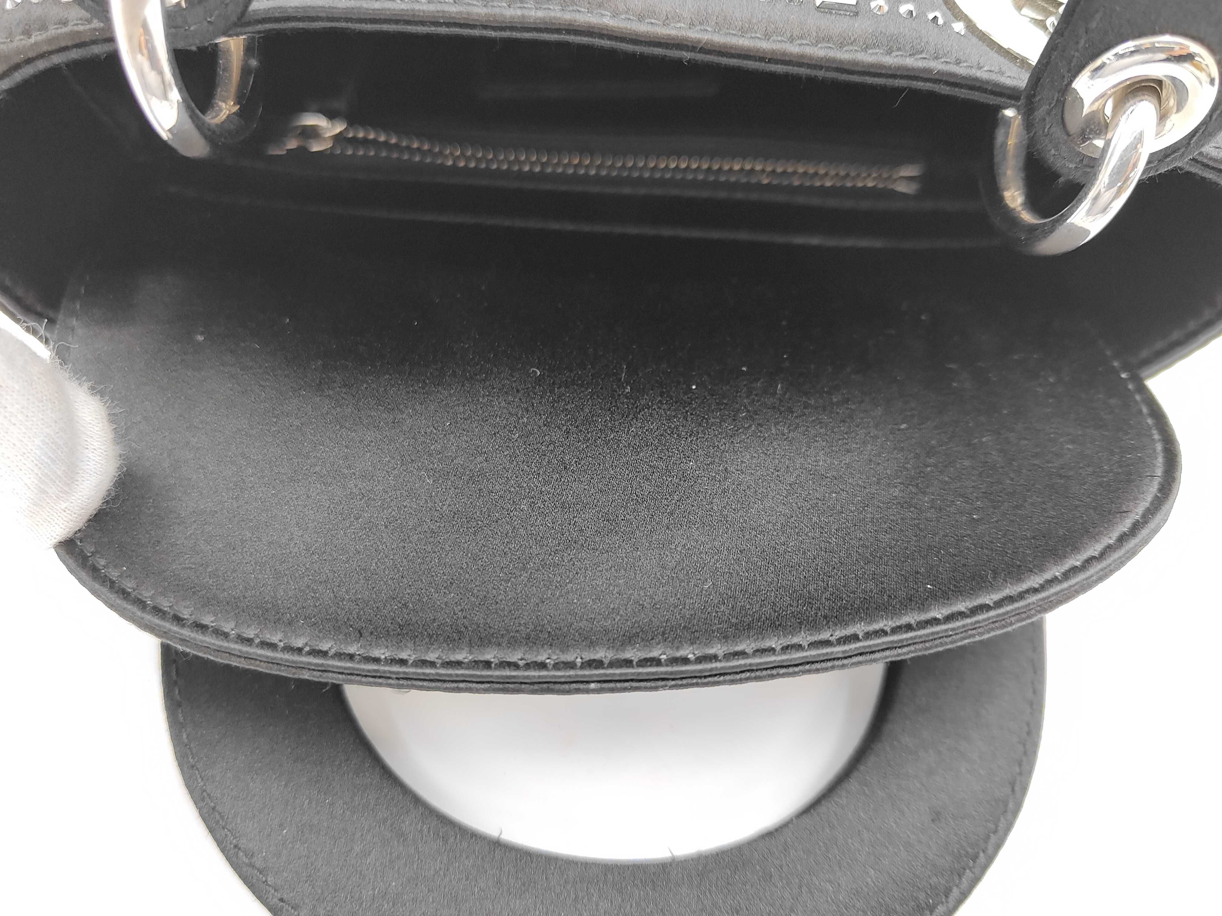 Lady Dior Satin Black & Silver Handbag — view 8