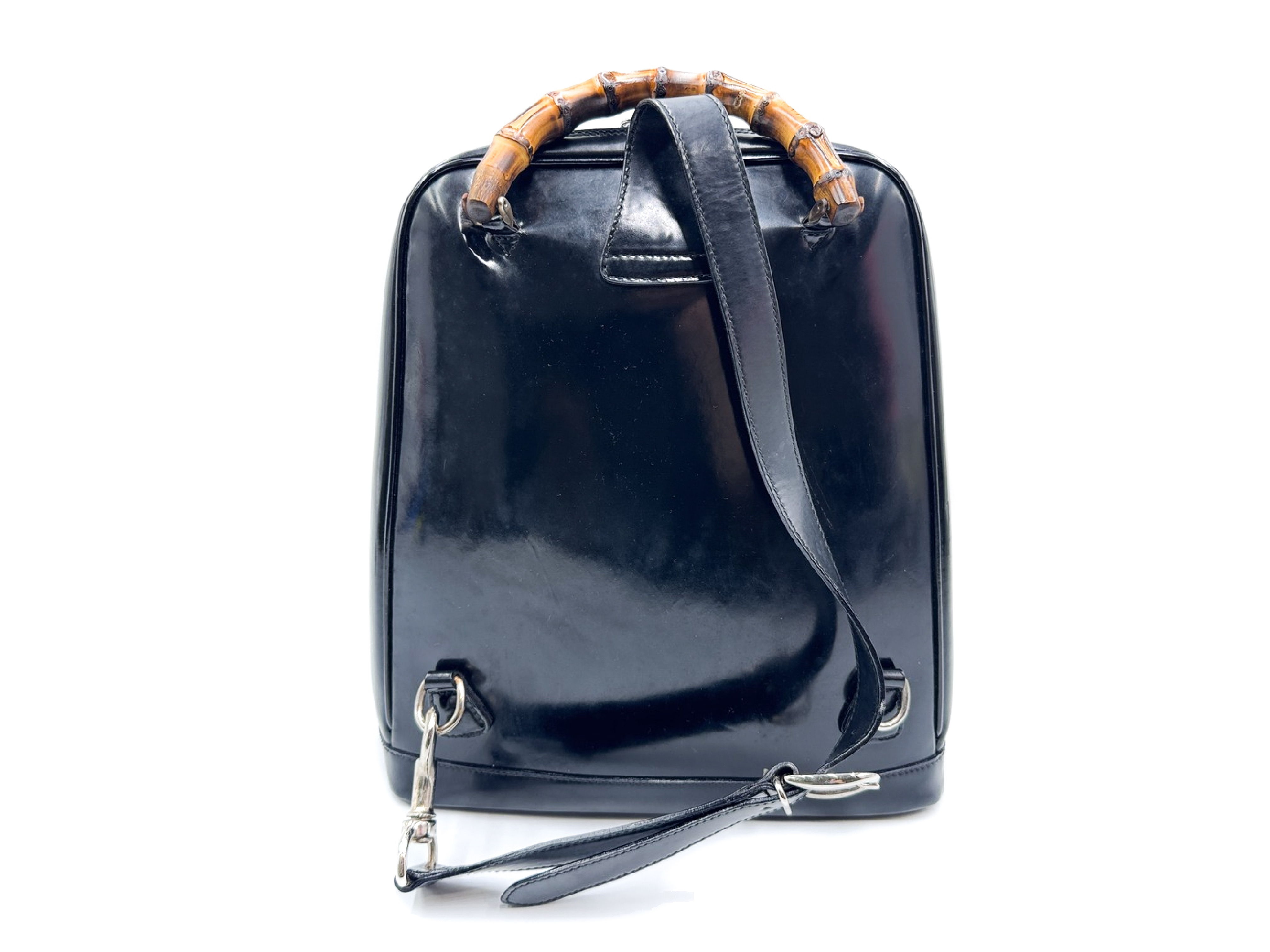 Bamboo Leather Silver Hardware Black One-Shoulder Bag 003.2058 — view 2