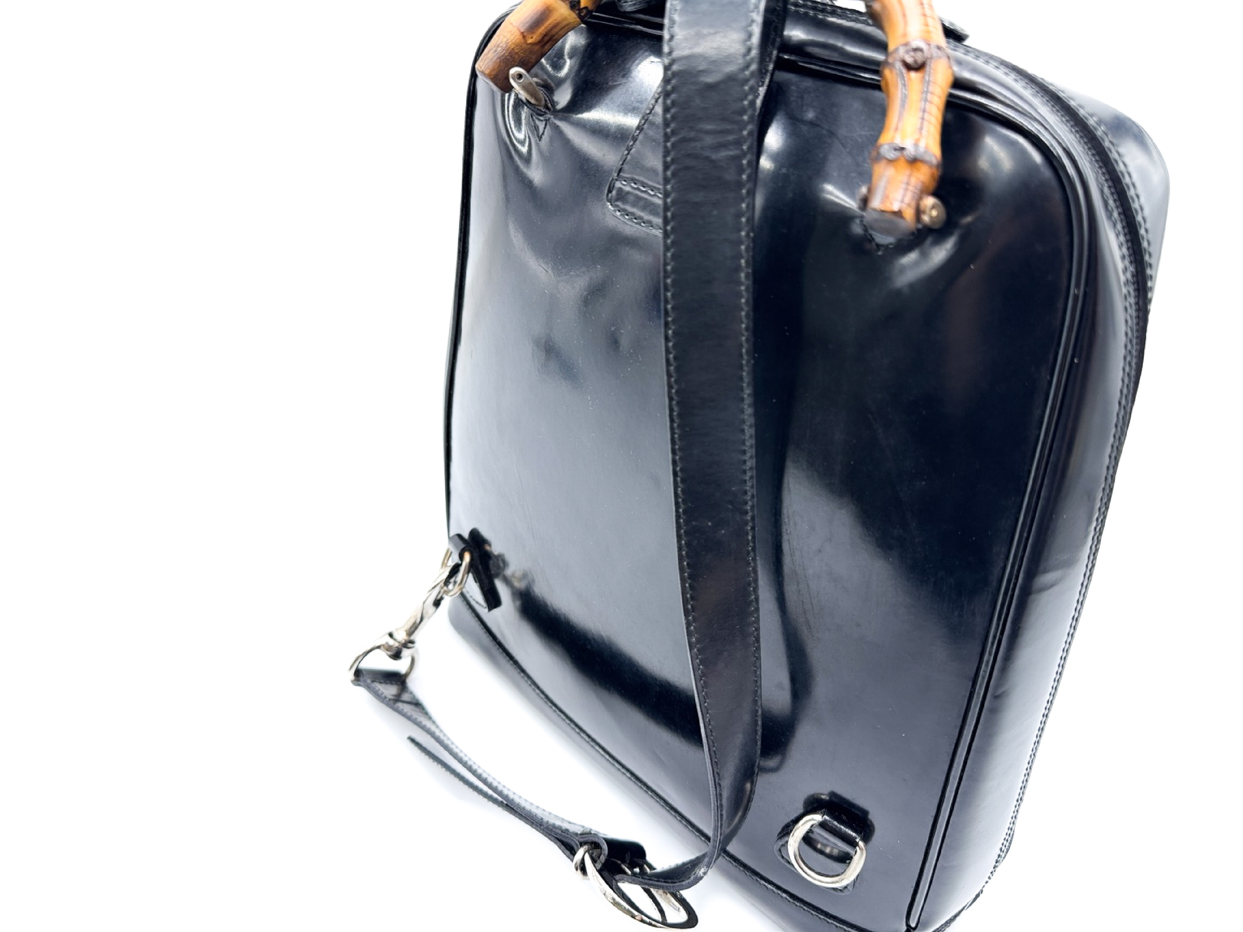 Bamboo Leather Silver Hardware Black One-Shoulder Bag 003.2058 — view 3