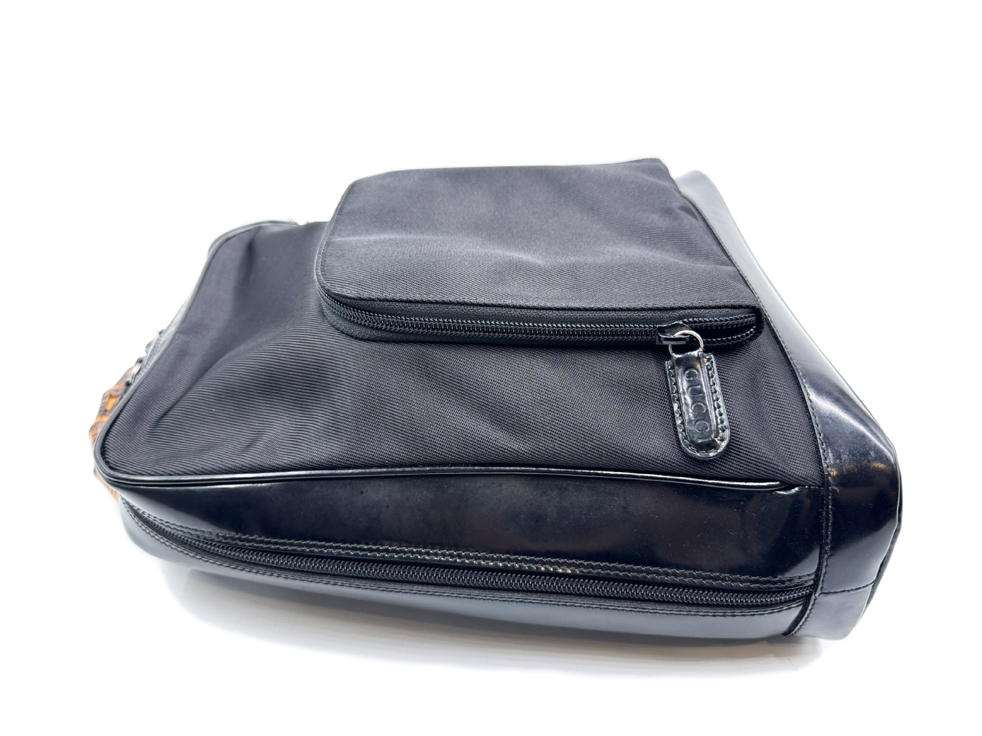 Bamboo Leather Silver Hardware Black One-Shoulder Bag 003.2058 — view 4