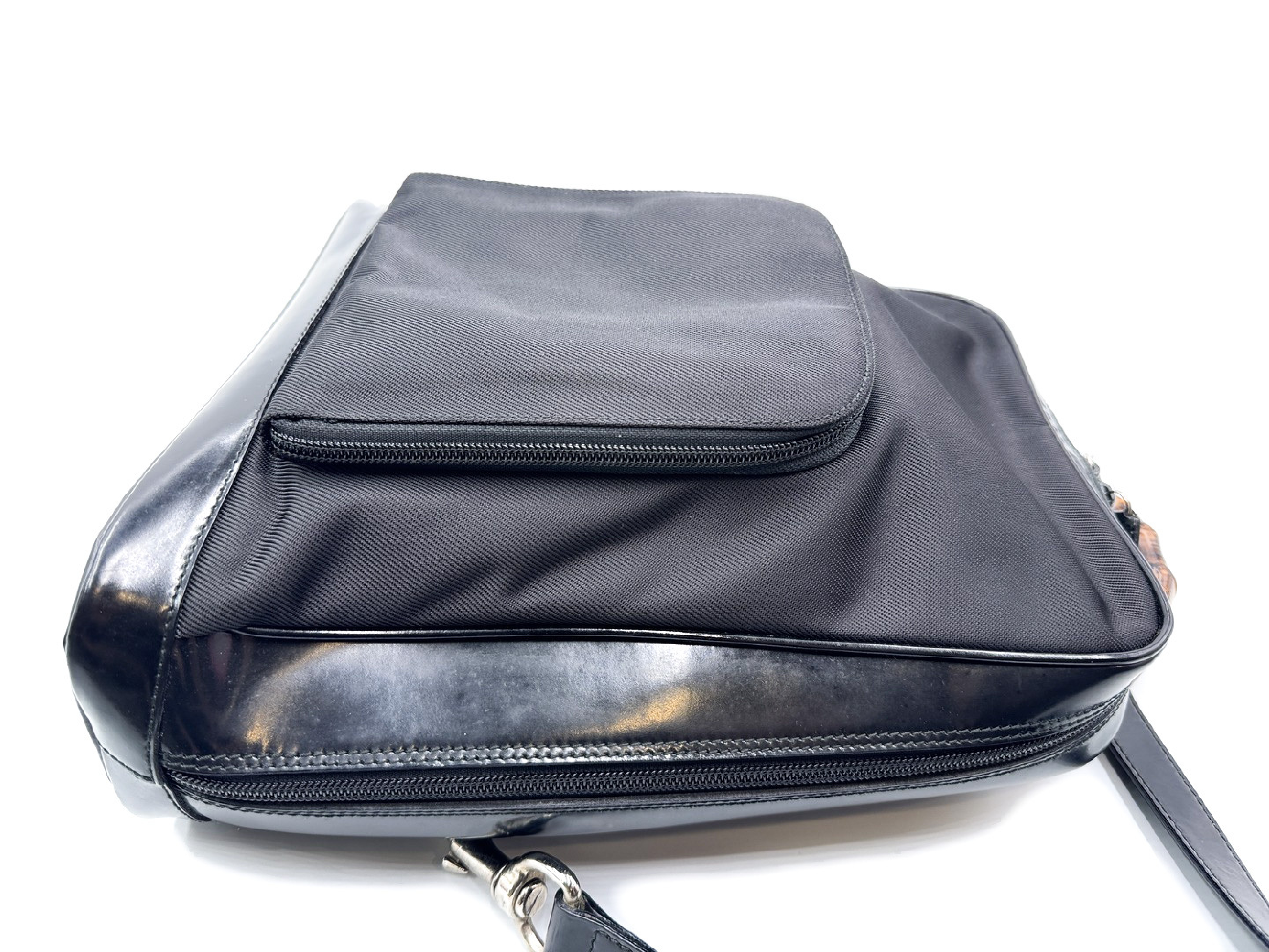 Bamboo Leather Silver Hardware Black One-Shoulder Bag 003.2058 — view 5