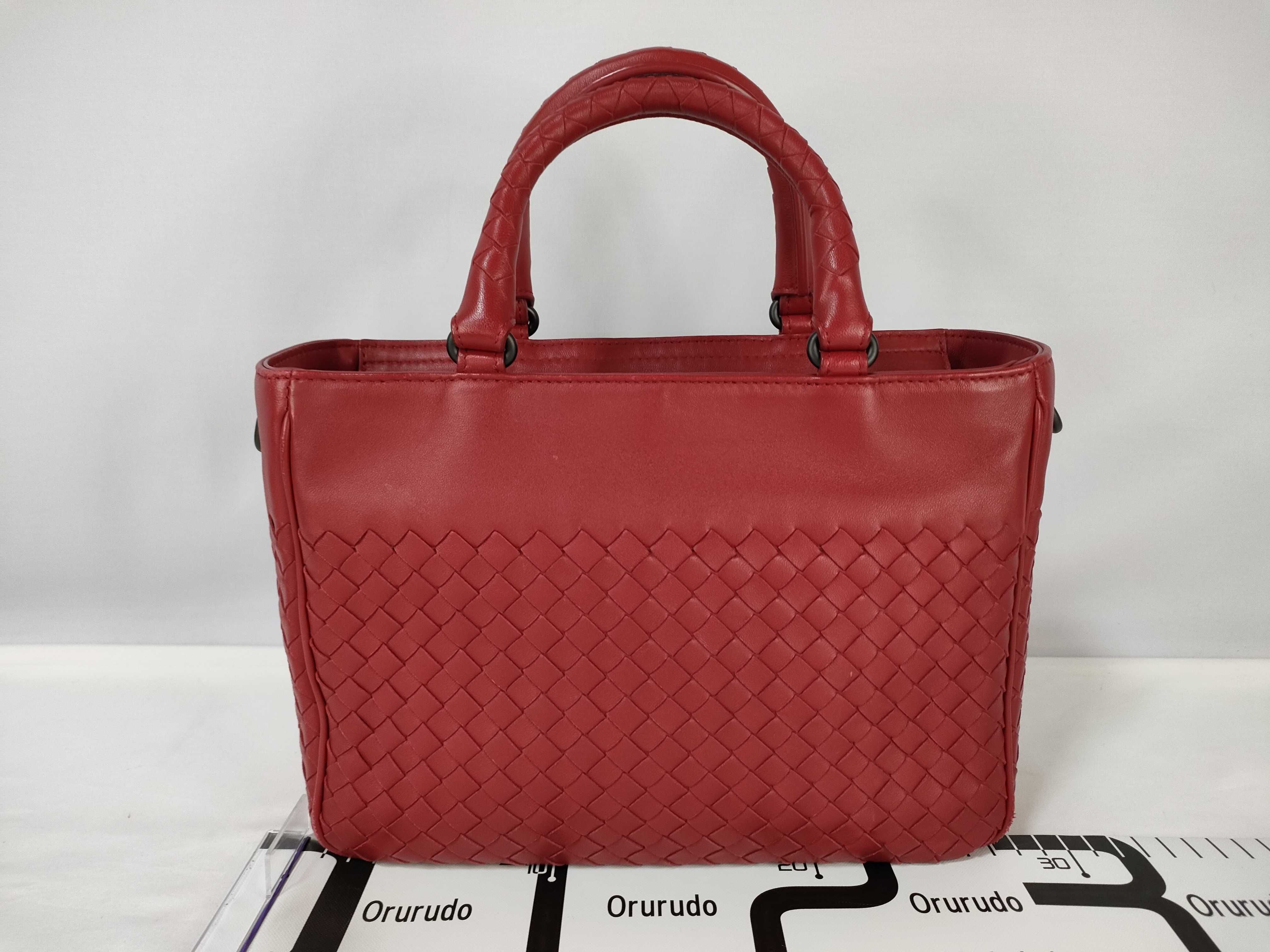 Intrecciato Leather Shoulder Bag, Red Handbag — view 2