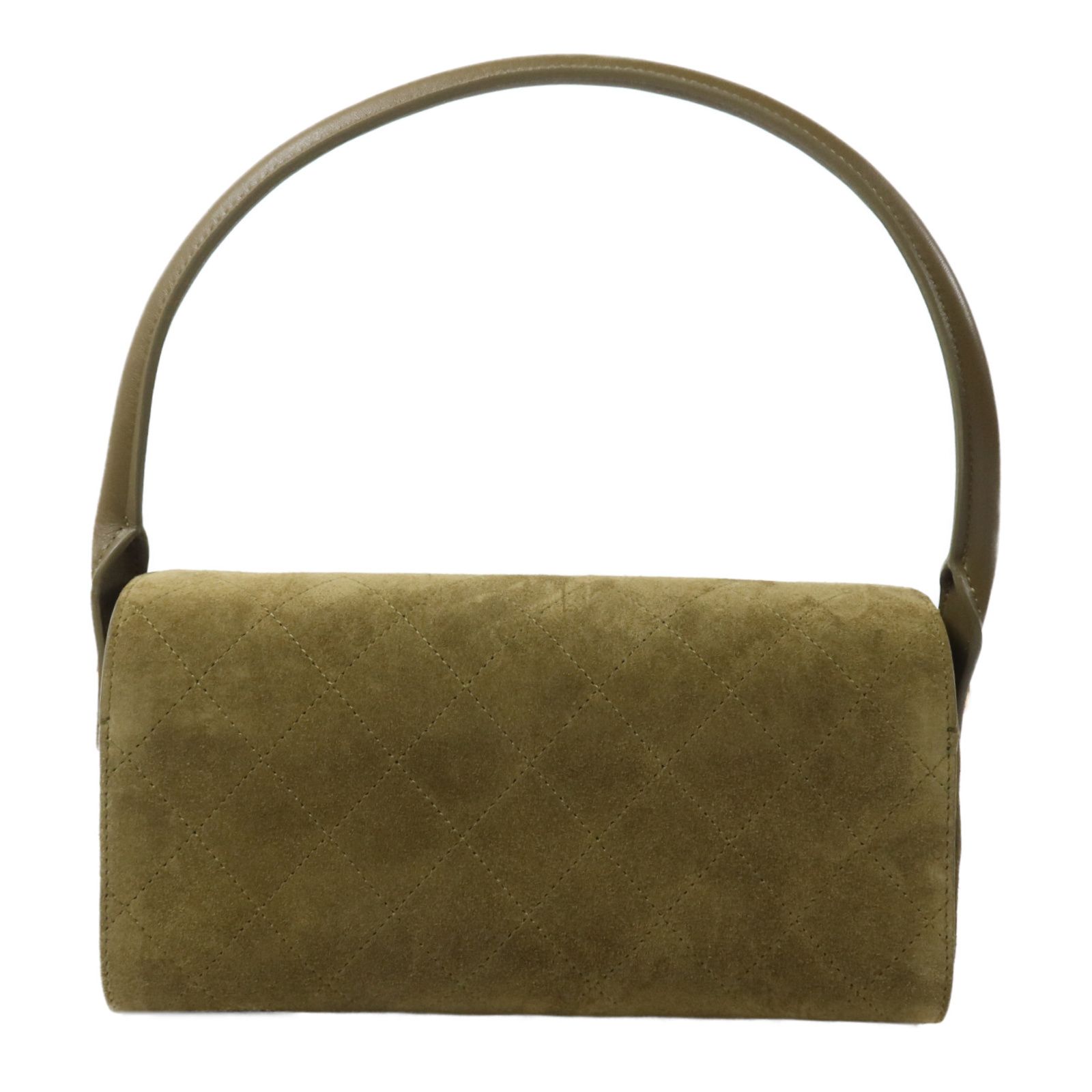 Barrel Clutch Bag with Chain Dark Khaki Suede and Calfskin w/GHW — view 2