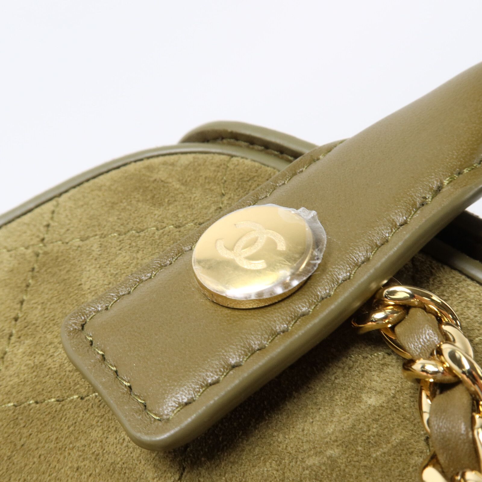 Barrel Clutch Bag with Chain Dark Khaki Suede and Calfskin w/GHW — view 12