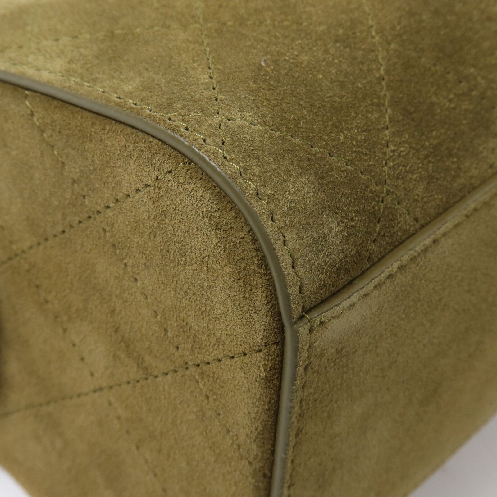 Barrel Clutch Bag with Chain Dark Khaki Suede and Calfskin w/GHW — view 13