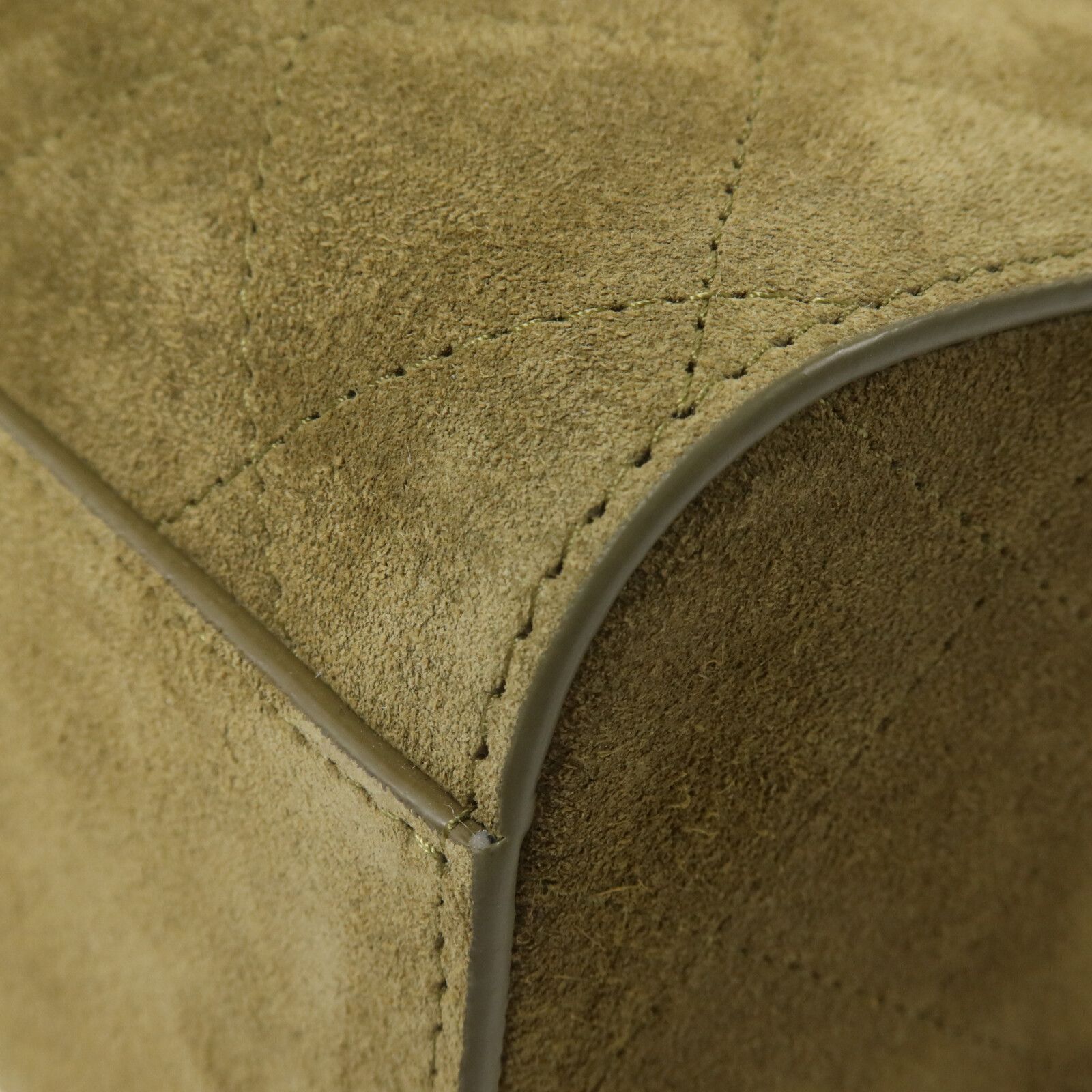 Barrel Clutch Bag with Chain Dark Khaki Suede and Calfskin w/GHW — view 14