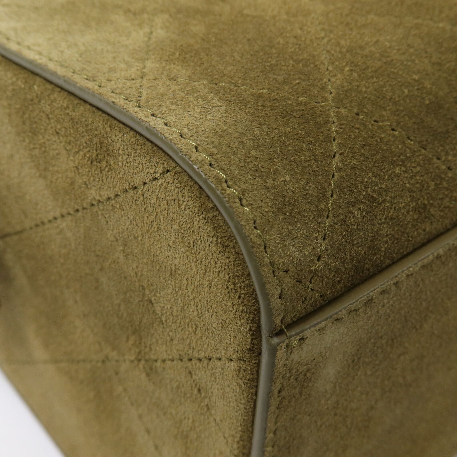 Barrel Clutch Bag with Chain Dark Khaki Suede and Calfskin w/GHW — view 15