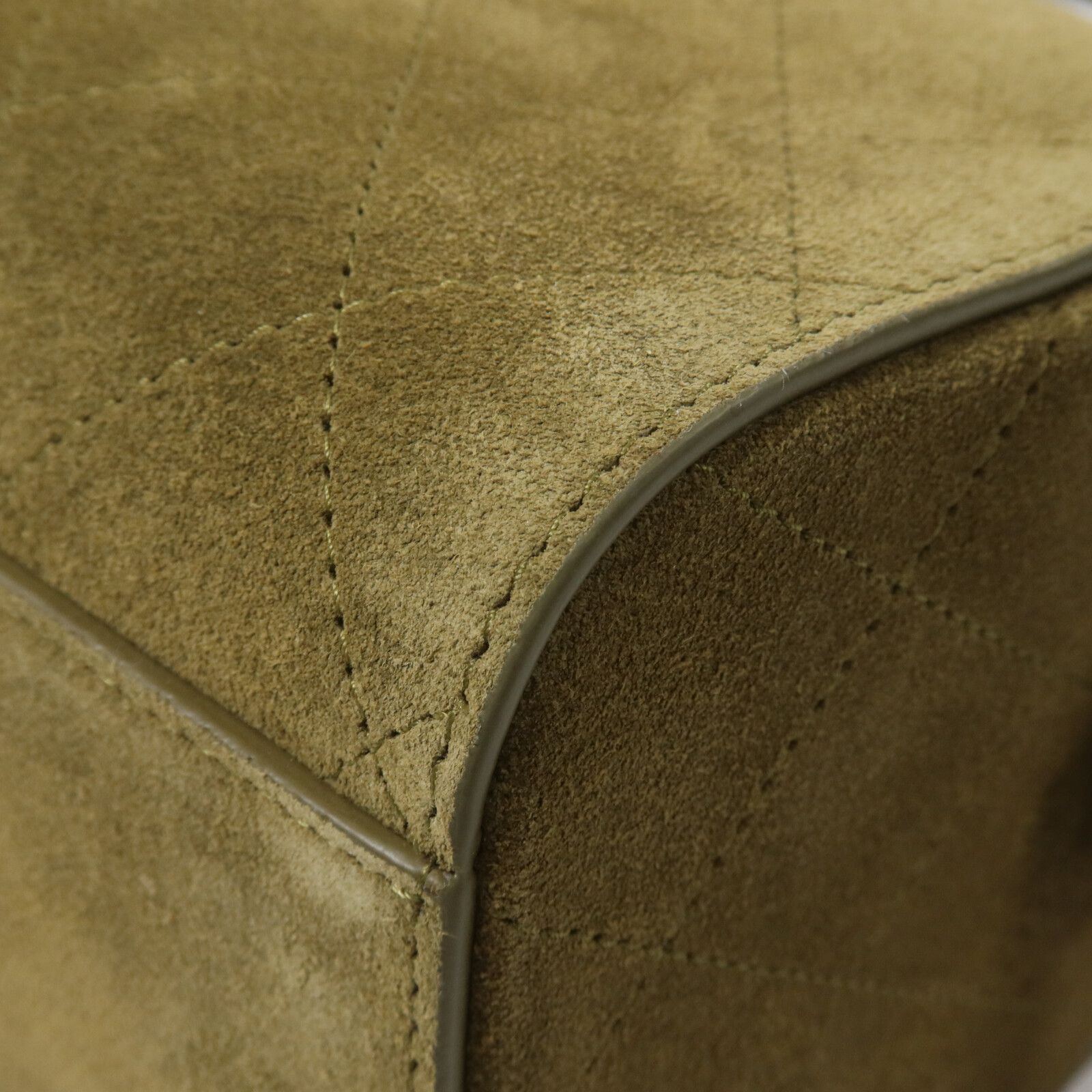 Barrel Clutch Bag with Chain Dark Khaki Suede and Calfskin w/GHW — view 16