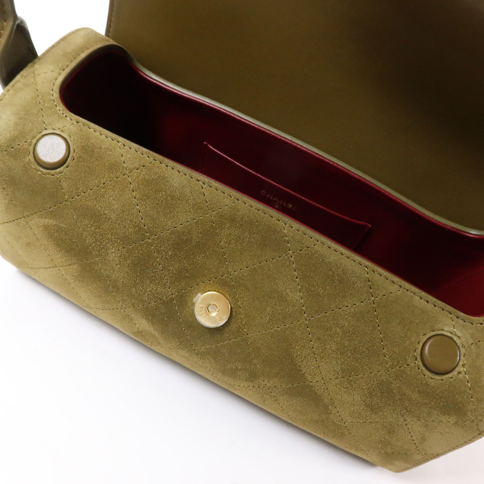 Barrel Clutch Bag with Chain Dark Khaki Suede and Calfskin w/GHW — view 5