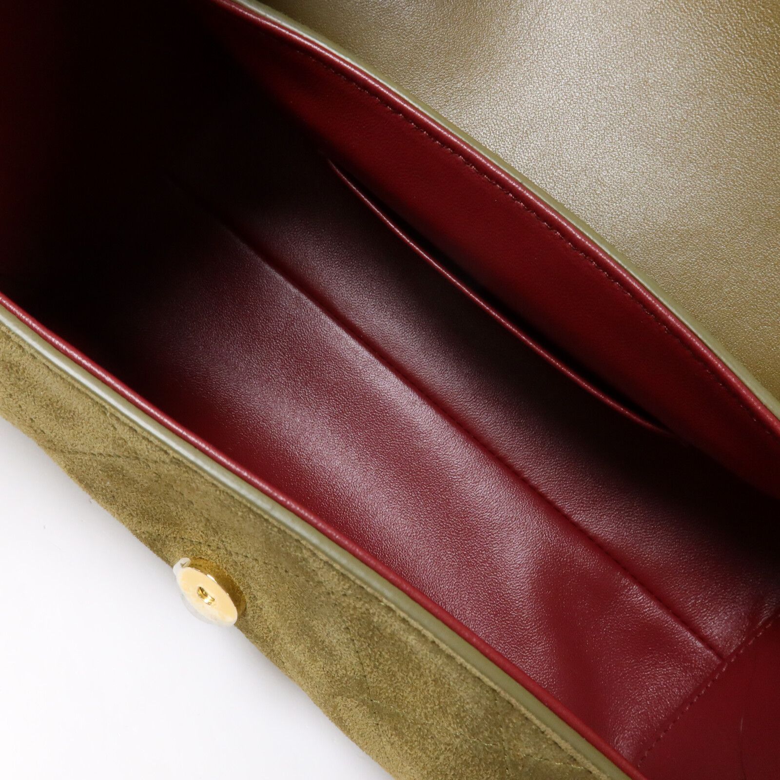 Barrel Clutch Bag with Chain Dark Khaki Suede and Calfskin w/GHW — view 6