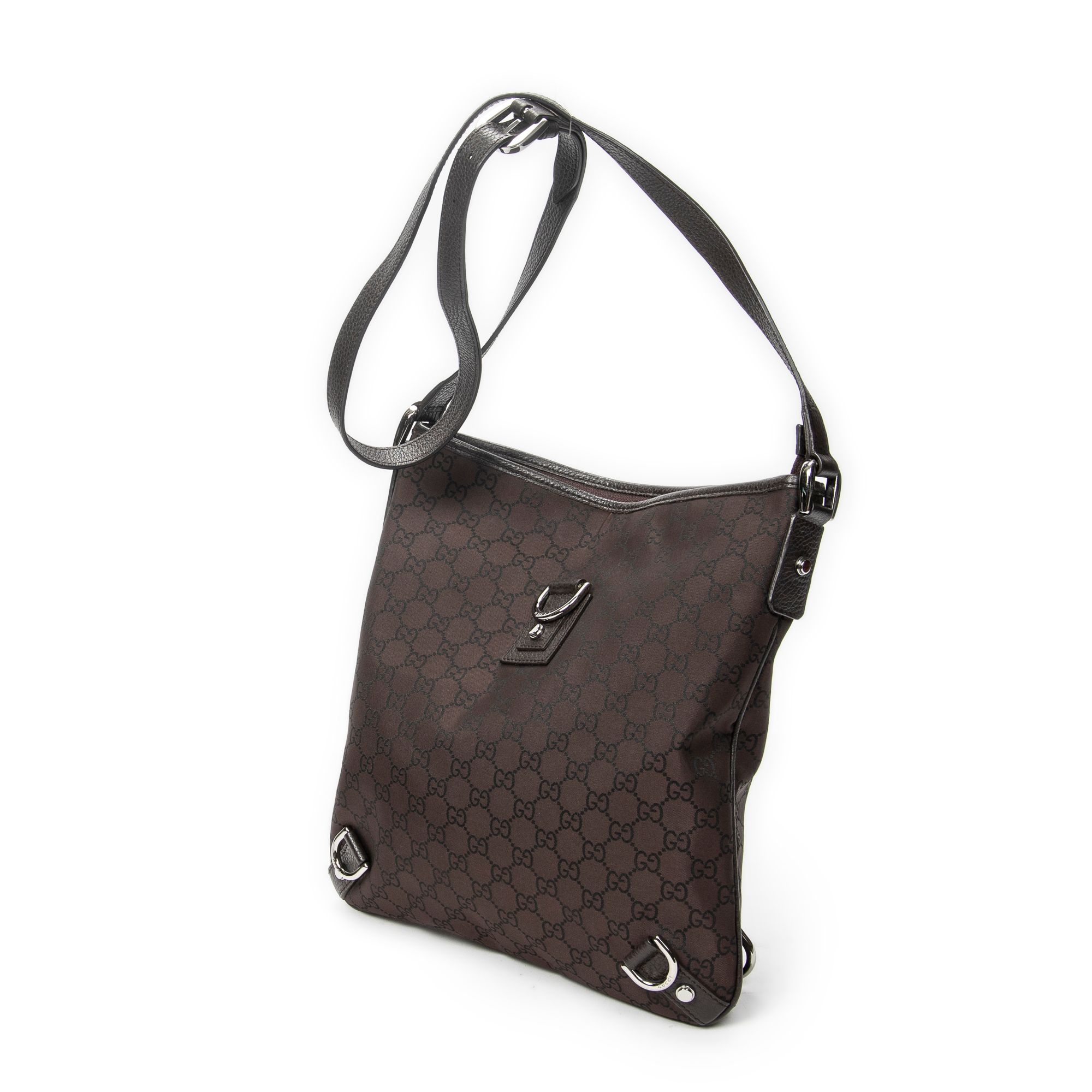 Abbey D-Ring Crossbody Dark Brown Monogrammed Nylon Canvas Silver — view 2
