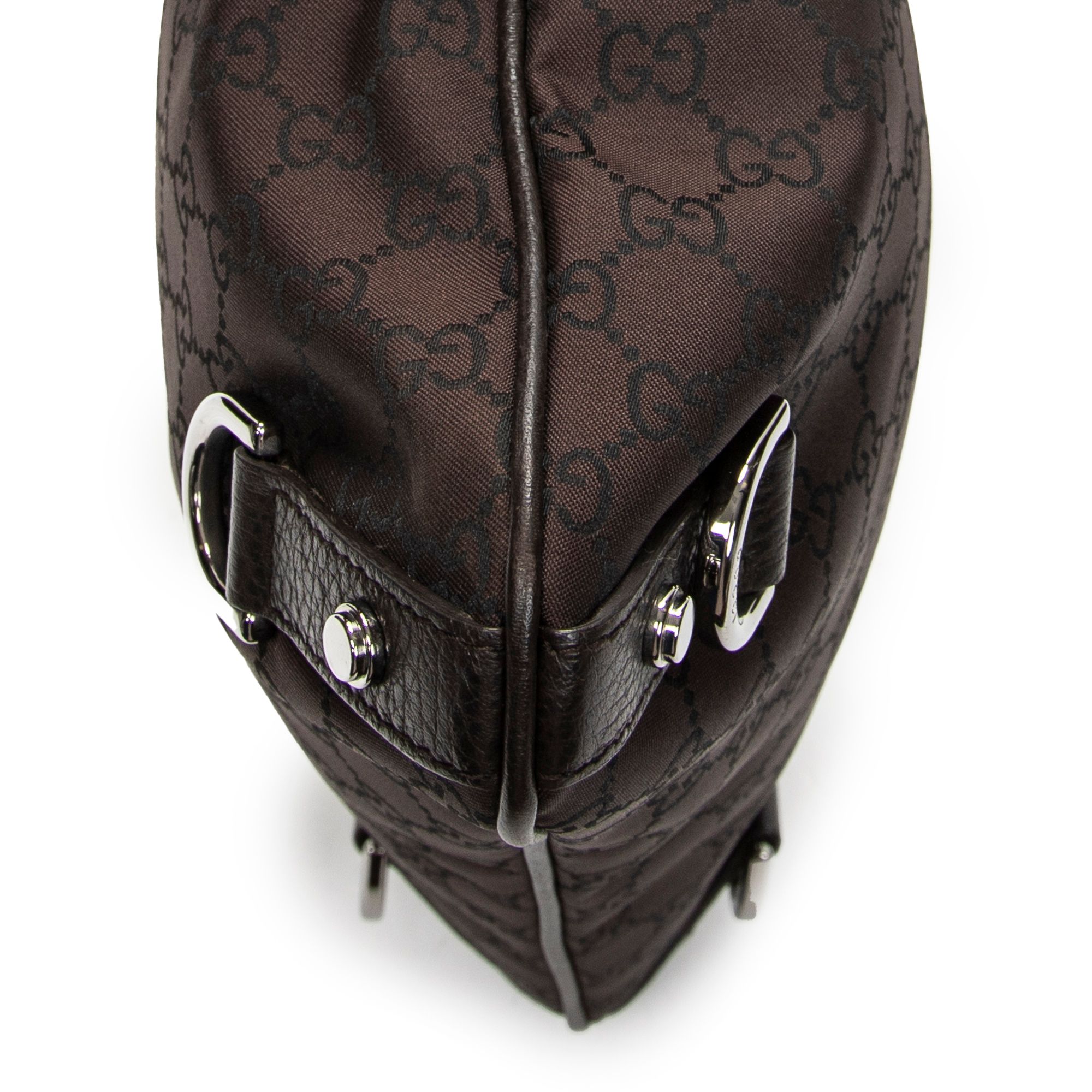 Abbey D-Ring Crossbody Dark Brown Monogrammed Nylon Canvas Silver — view 7