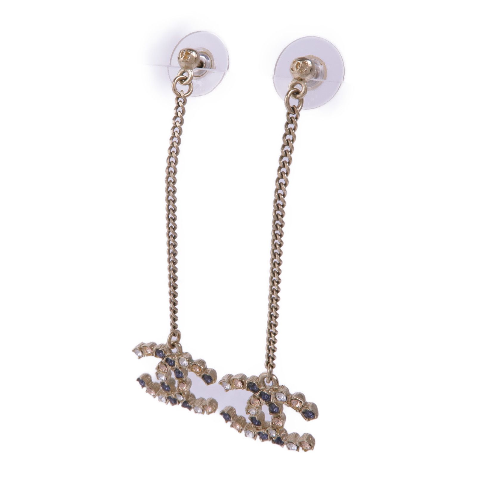 Goldtone Multicolor Crystal CC Drop Earrings — view 2