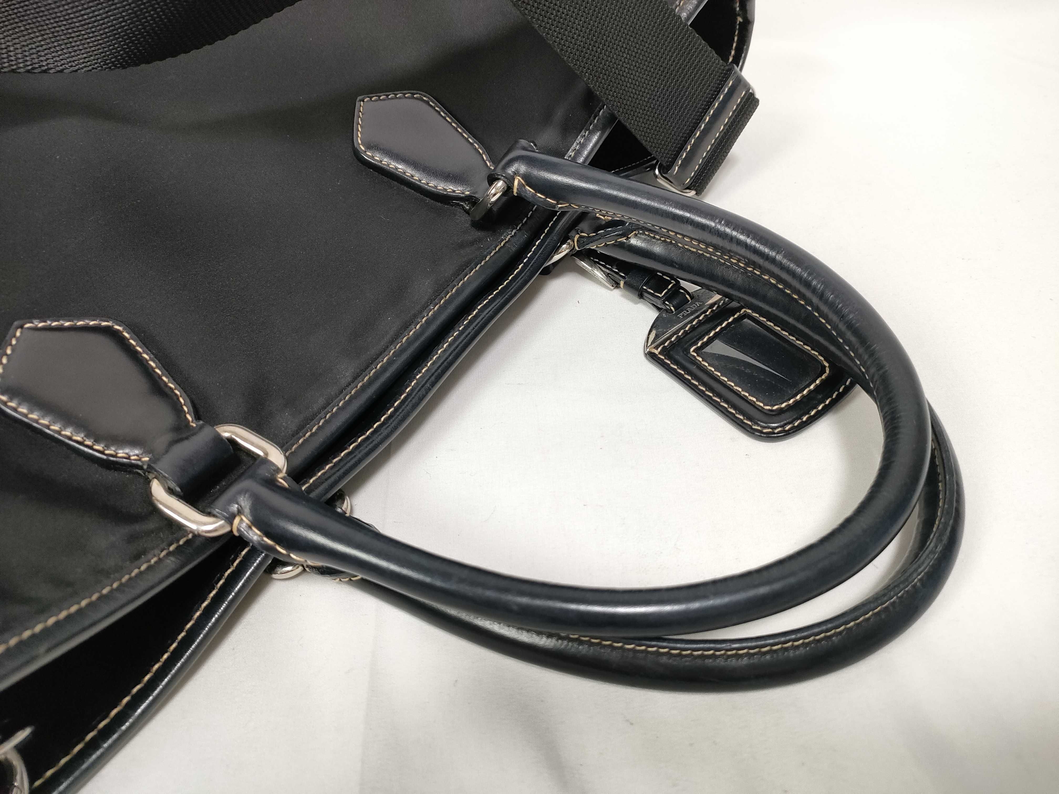 Tessuto Nylon x Leather Tote Bag, Black Tote Bag — view 9