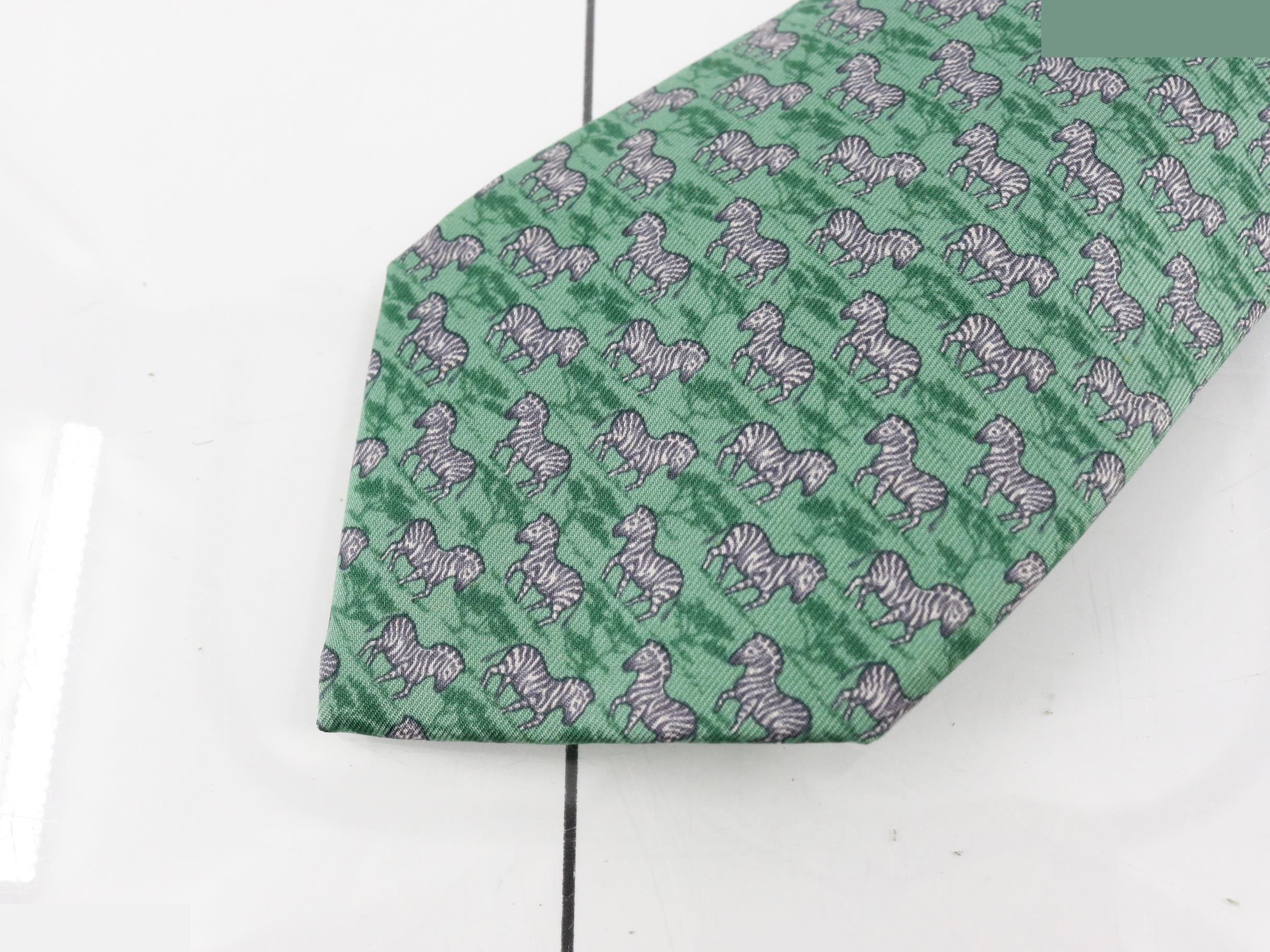 Unused Hermes tie, zebra and horse design. — view 3