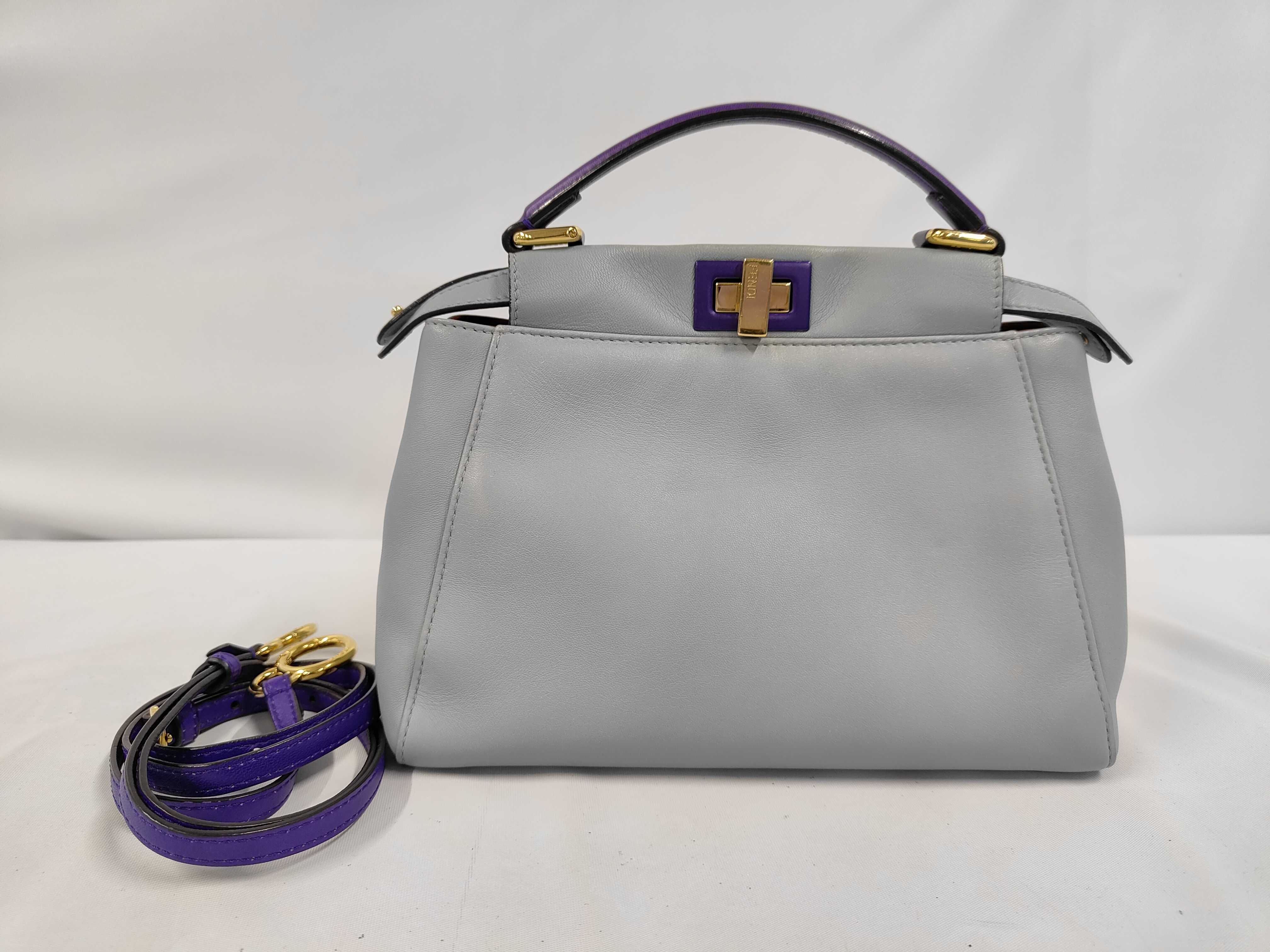Peekaboo Mini Handbag, Light Blue x Purple, Gold Hardware, with Studs