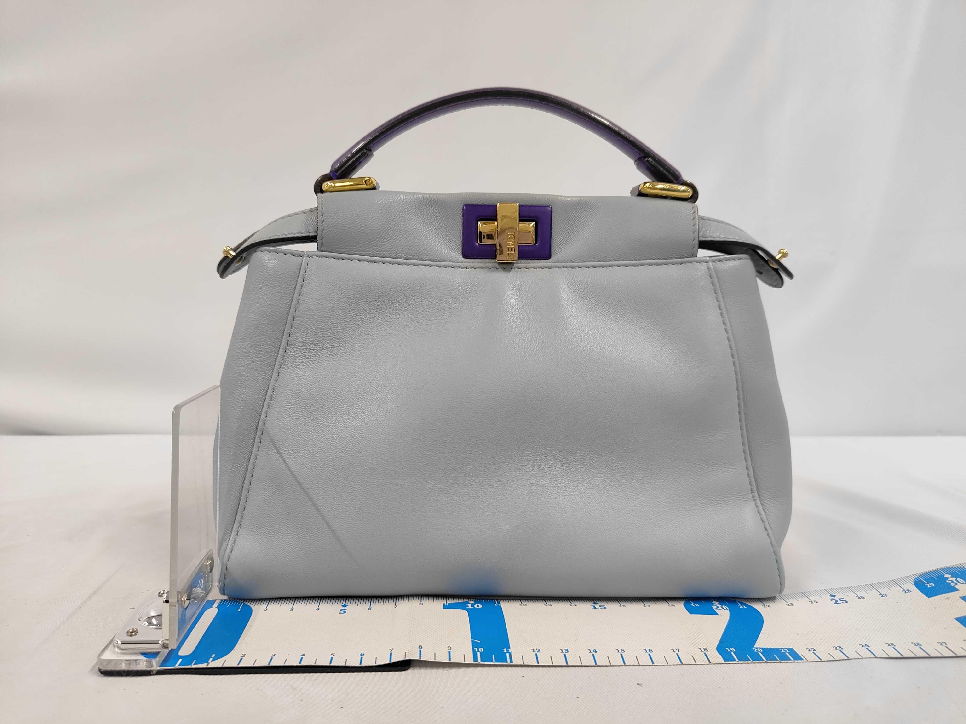 Peekaboo Mini Handbag, Light Blue x Purple, Gold Hardware, with Studs — view 2