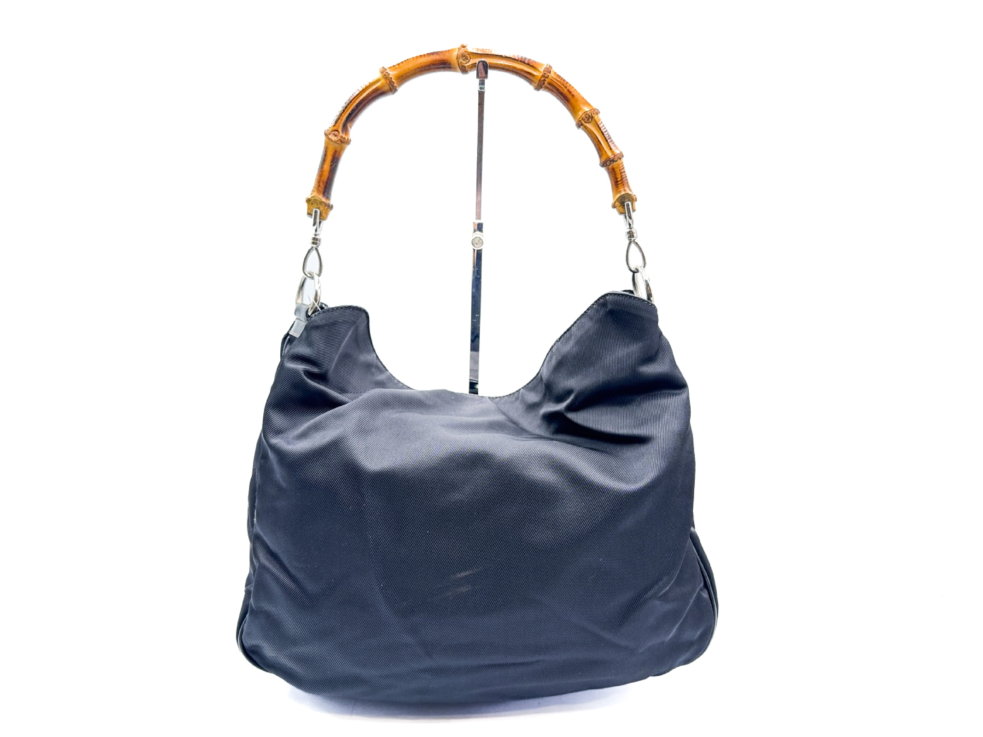 Bamboo Leather Black Silver Hardware Handbag 001.123 — view 2