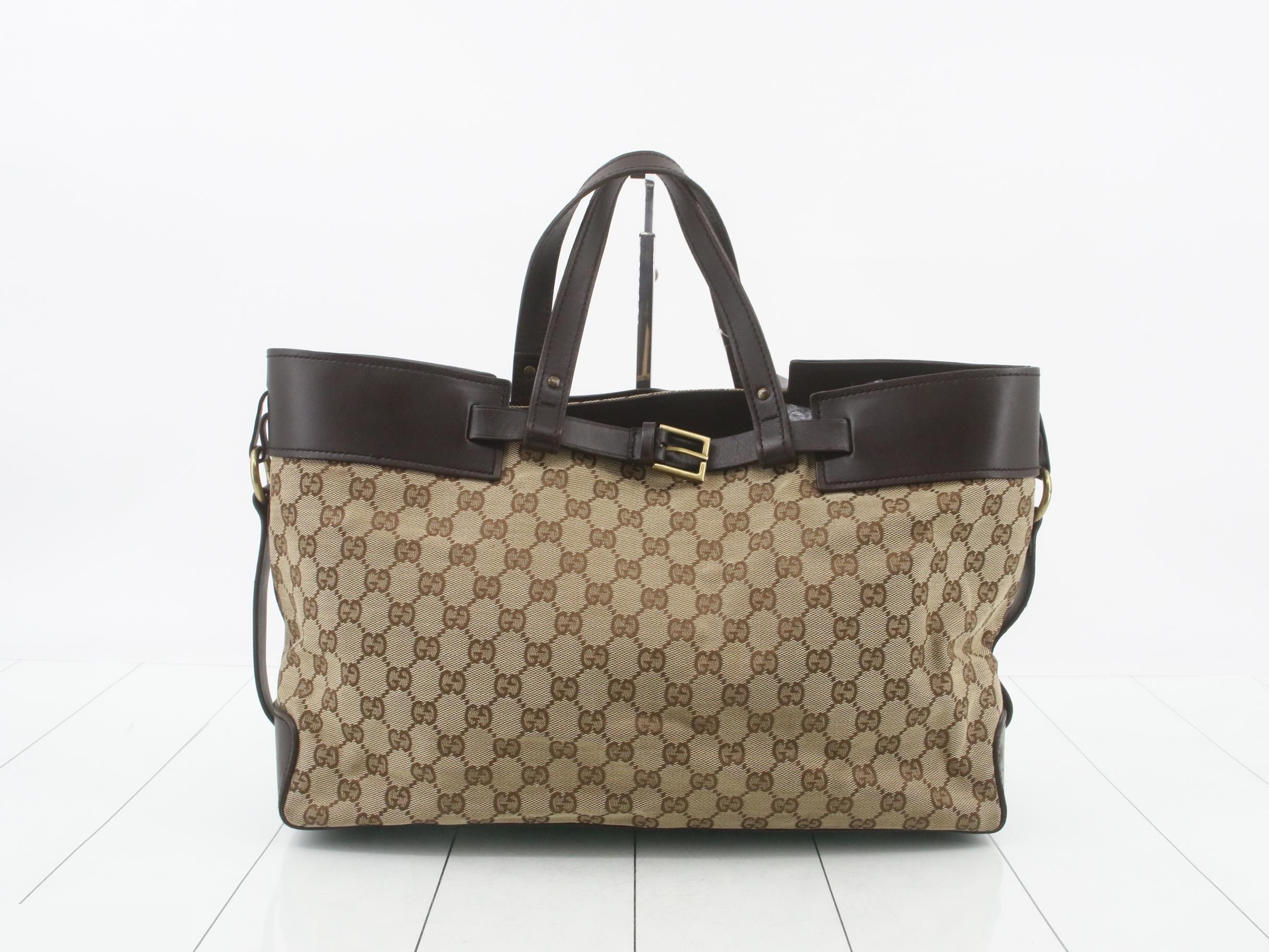 106251 GG Canvas Tote Bag with Belt, Canvas, Beige, Brown