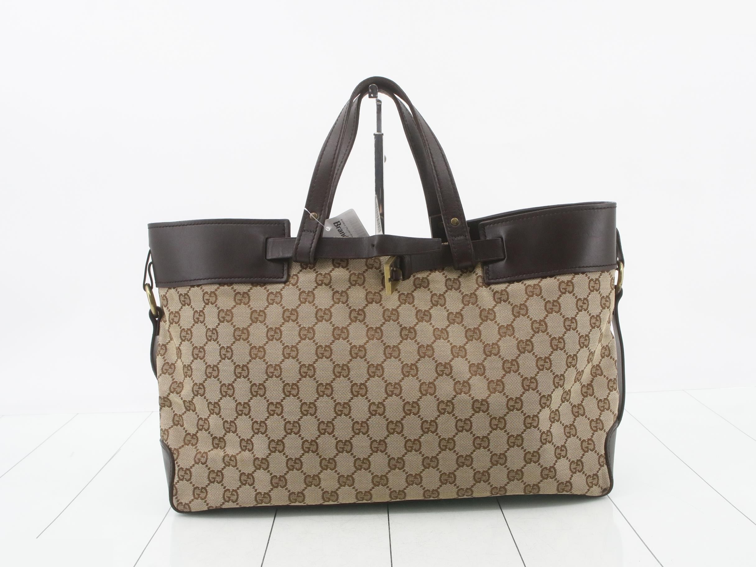 106251 GG Canvas Tote Bag with Belt, Canvas, Beige, Brown — view 2
