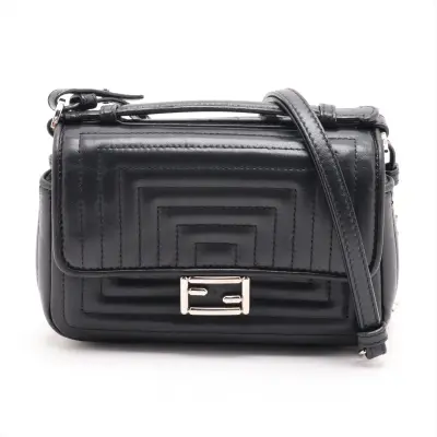 Double Micro Baguette Leather Chain Shoulder Bag, Black