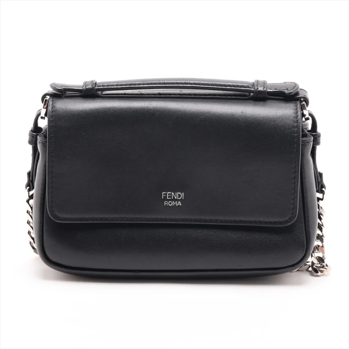 Double Micro Baguette Leather Chain Shoulder Bag, Black — view 2