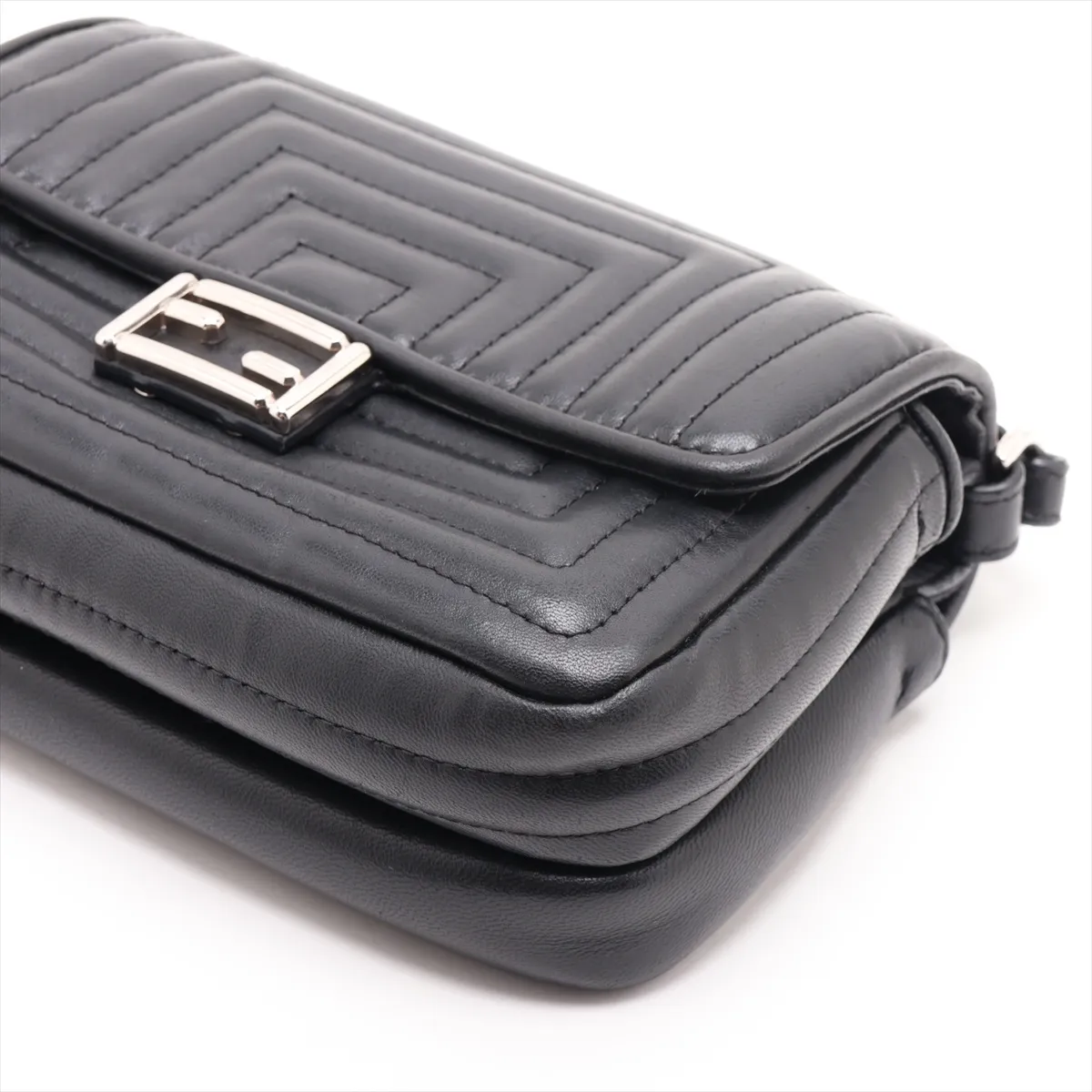 Double Micro Baguette Leather Chain Shoulder Bag, Black — view 3