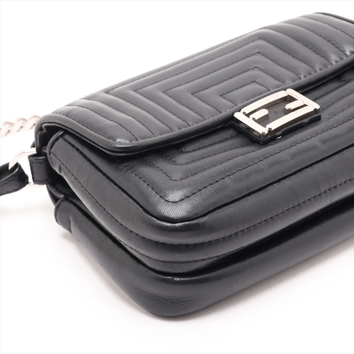 Double Micro Baguette Leather Chain Shoulder Bag, Black — view 4