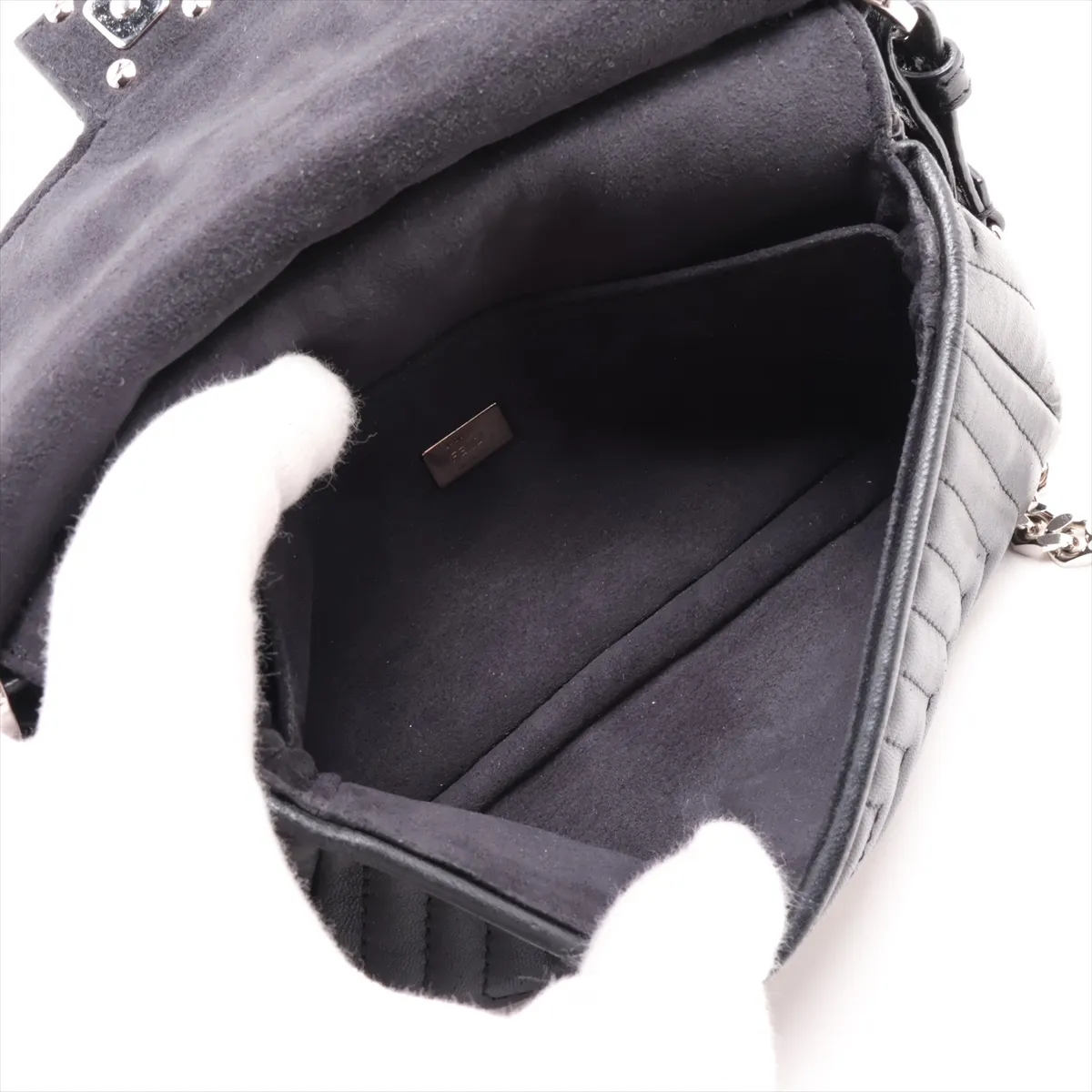 Double Micro Baguette Leather Chain Shoulder Bag, Black — view 6