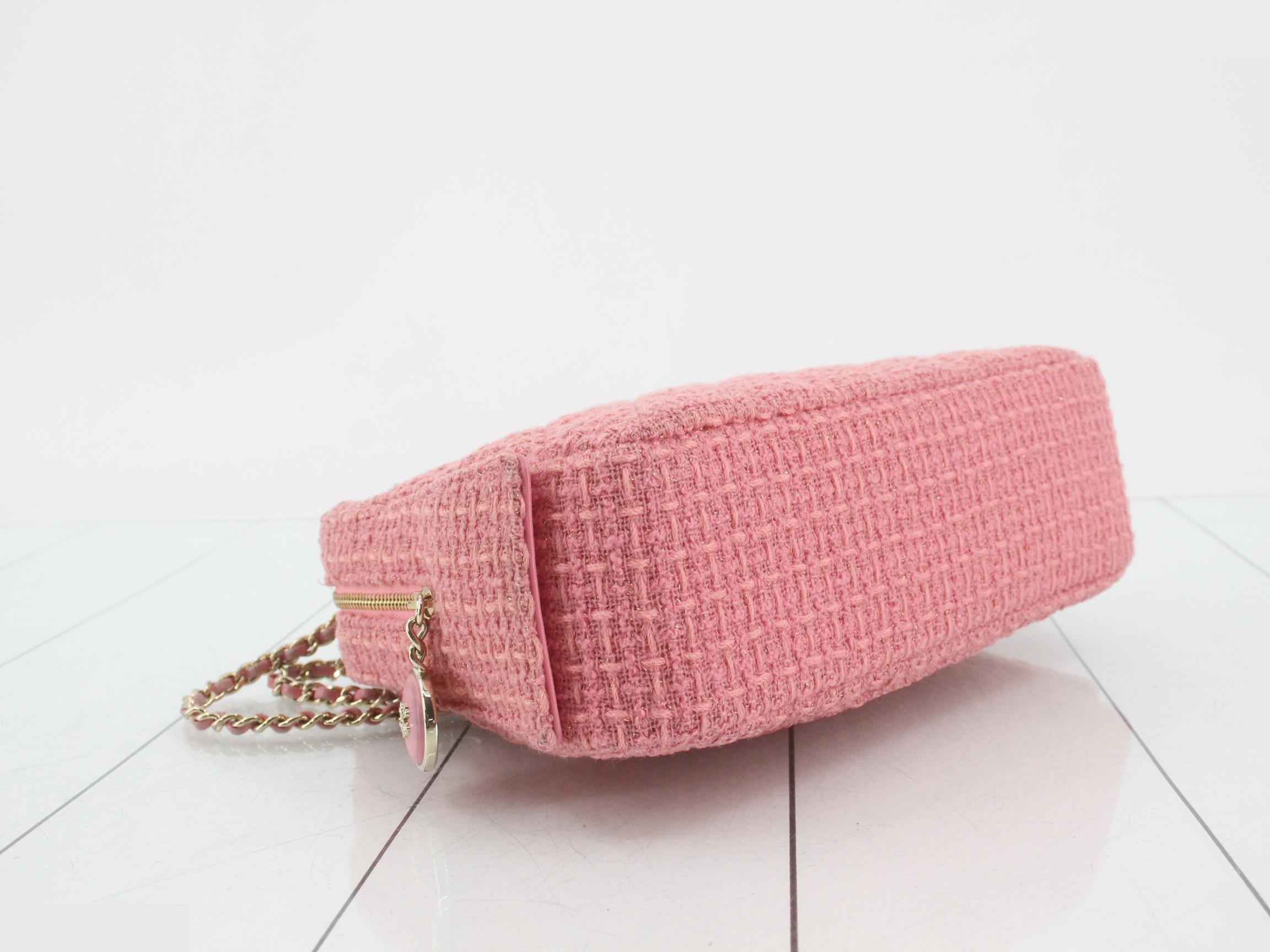 Matelassé Coco Mark Double Chain Shoulder Bag, Tweed/Lambskin, Pink, Series 30s — view 5