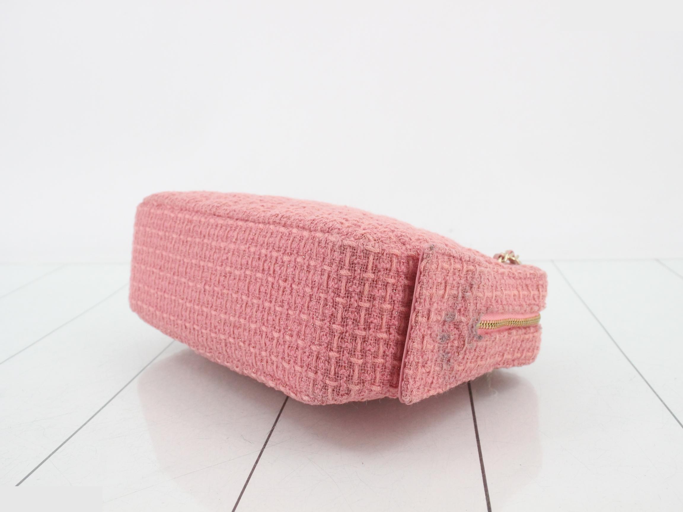 Matelassé Coco Mark Double Chain Shoulder Bag, Tweed/Lambskin, Pink, Series 30s — view 6