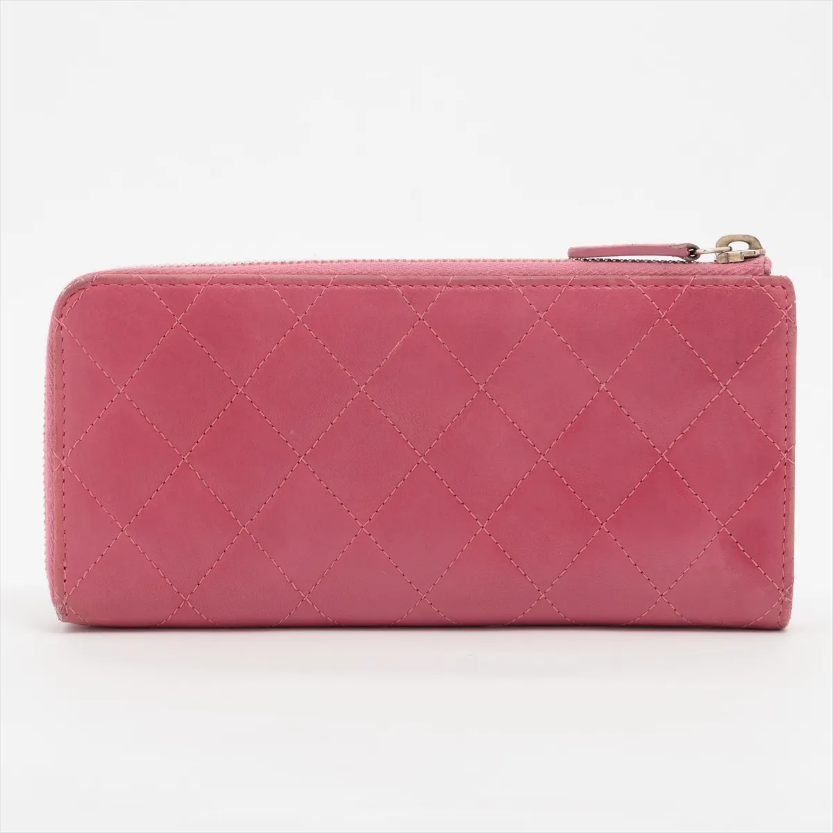 Matelassé Lambskin Long Wallet, Pink with Gold Hardware, 17896801 — view 2