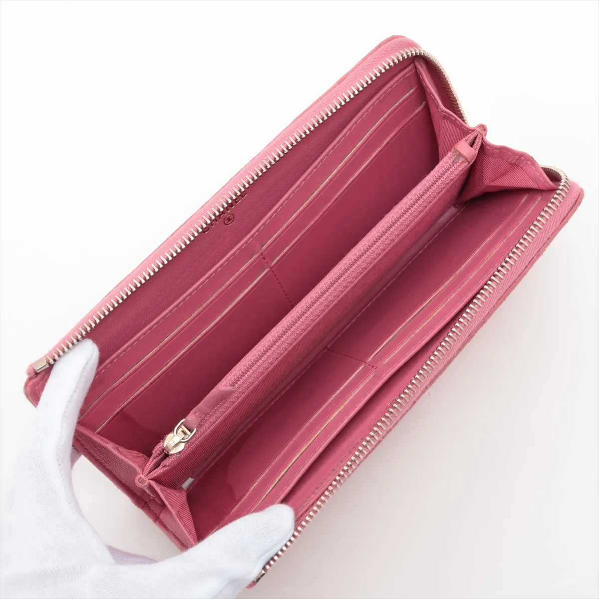 Matelassé Lambskin Long Wallet, Pink with Gold Hardware, 17896801 — view 3