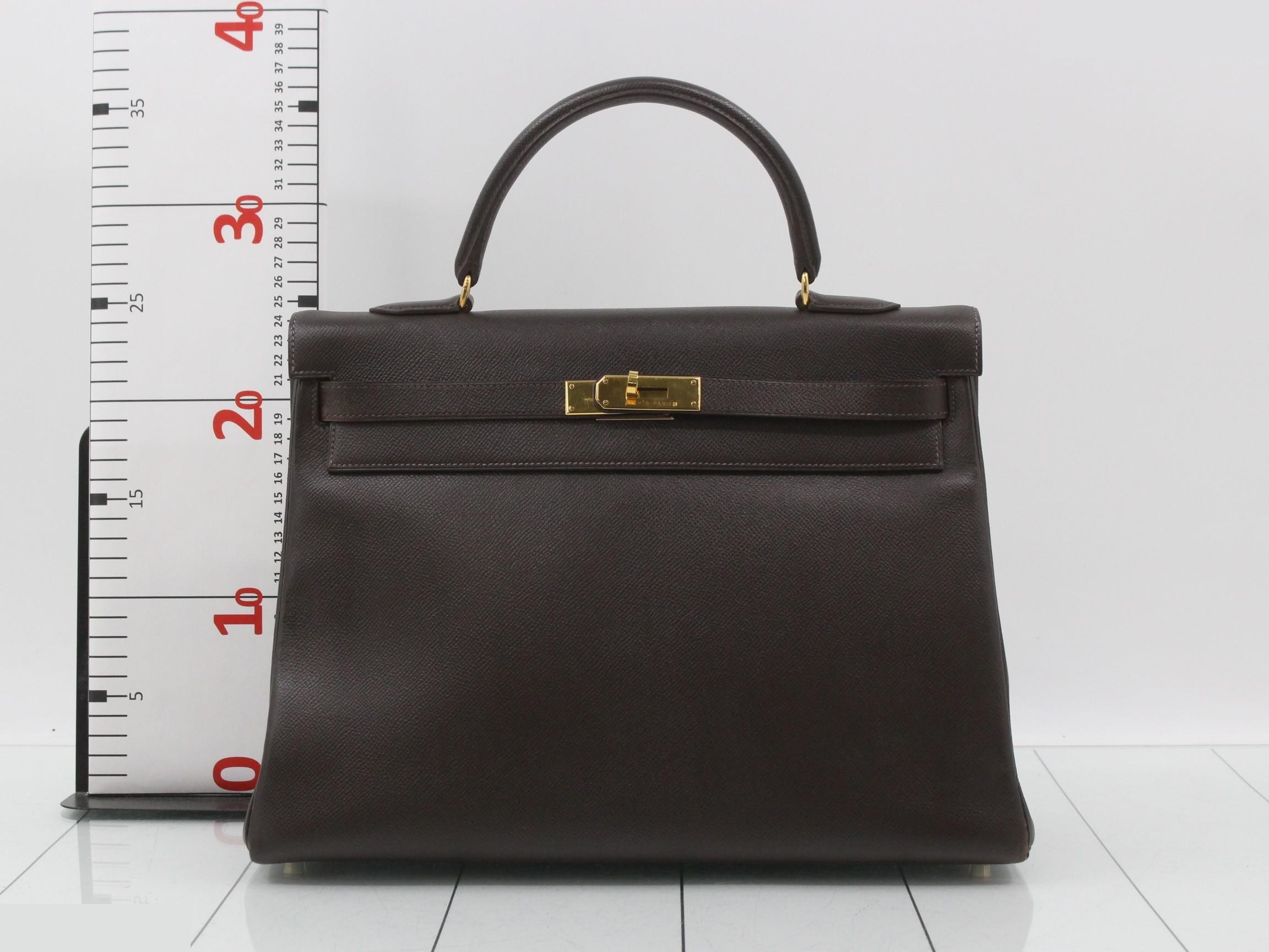 Kelly 35, Courchevel leather, dark brown, gold hardware, B — view 2