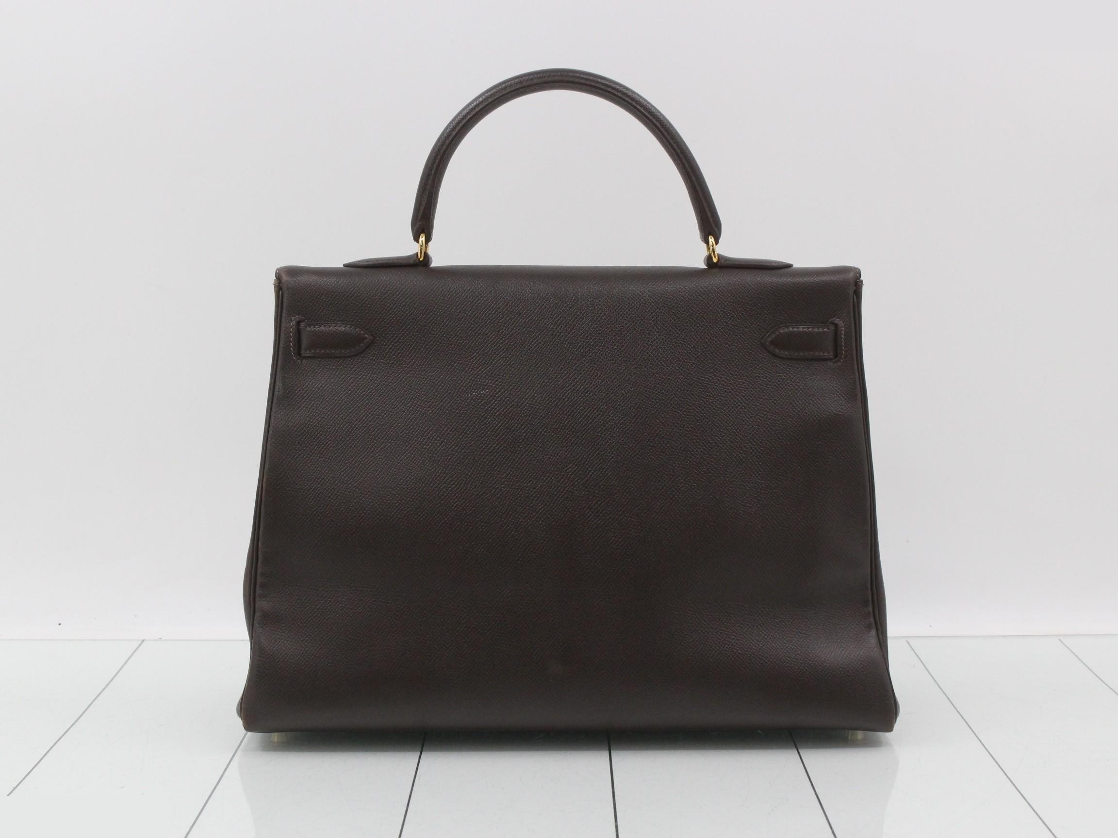 Kelly 35, Courchevel leather, dark brown, gold hardware, B — view 3