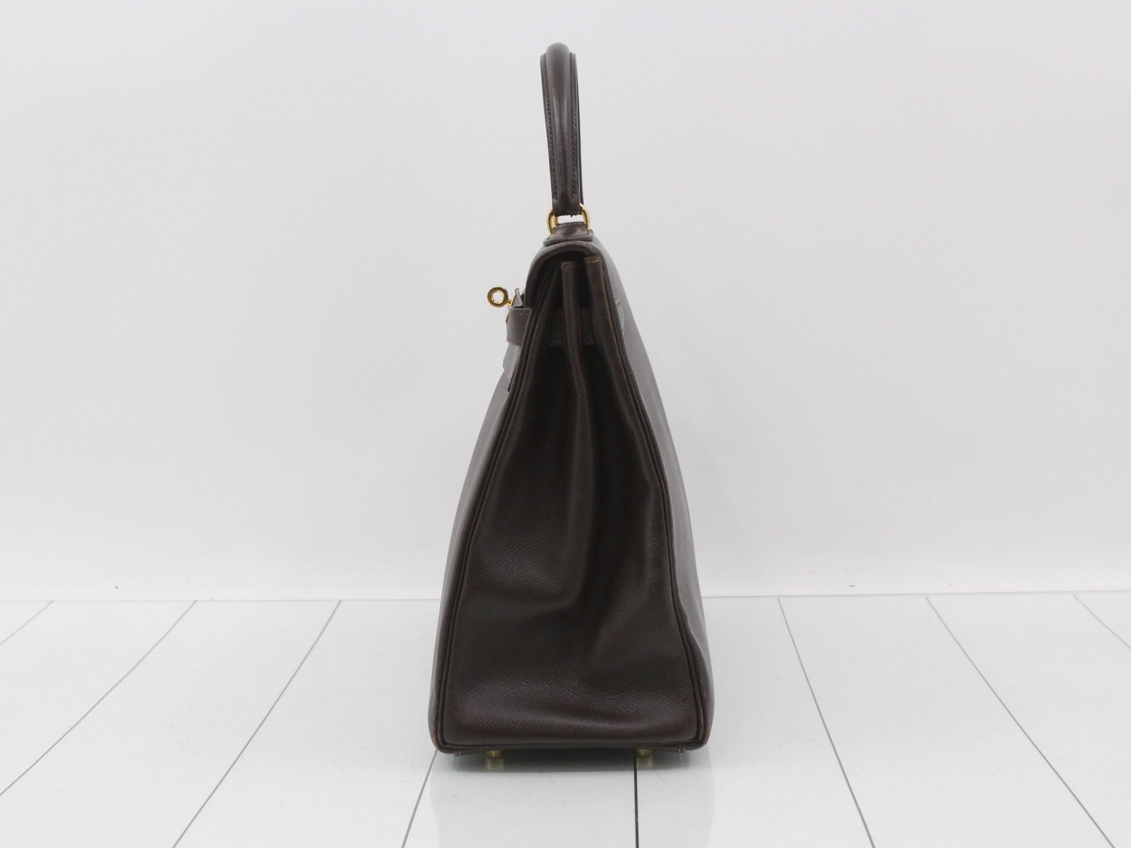 Kelly 35, Courchevel leather, dark brown, gold hardware, B — view 4